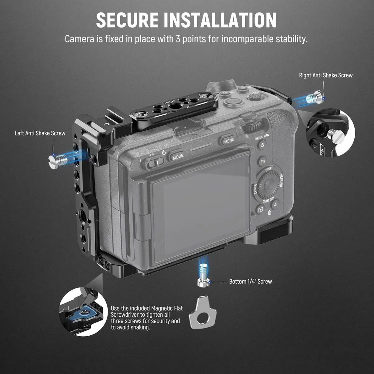 NEEWER FX3/FX30 Cage Gabbia per Fotocamera con Morsetto per Cavo HDMI, Guida NATO, Fori ARRI da 3/8", Filettatura 1/4" Compatibile con Sony FX3 FX30 Maniglia XLR Originale, Compatibile con DJI RS2 RS3