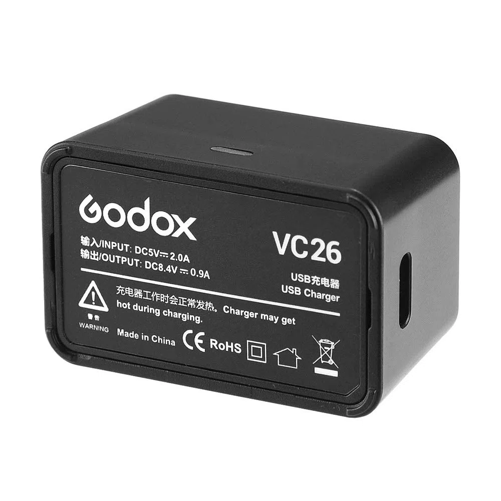Godox VC26 USB Caricabatteria DC 5V Ingresso DC 8.4V Uscita per ricarica Godox V1S V1C V1N V1F V1O V1P Batteria flash a testa tonda