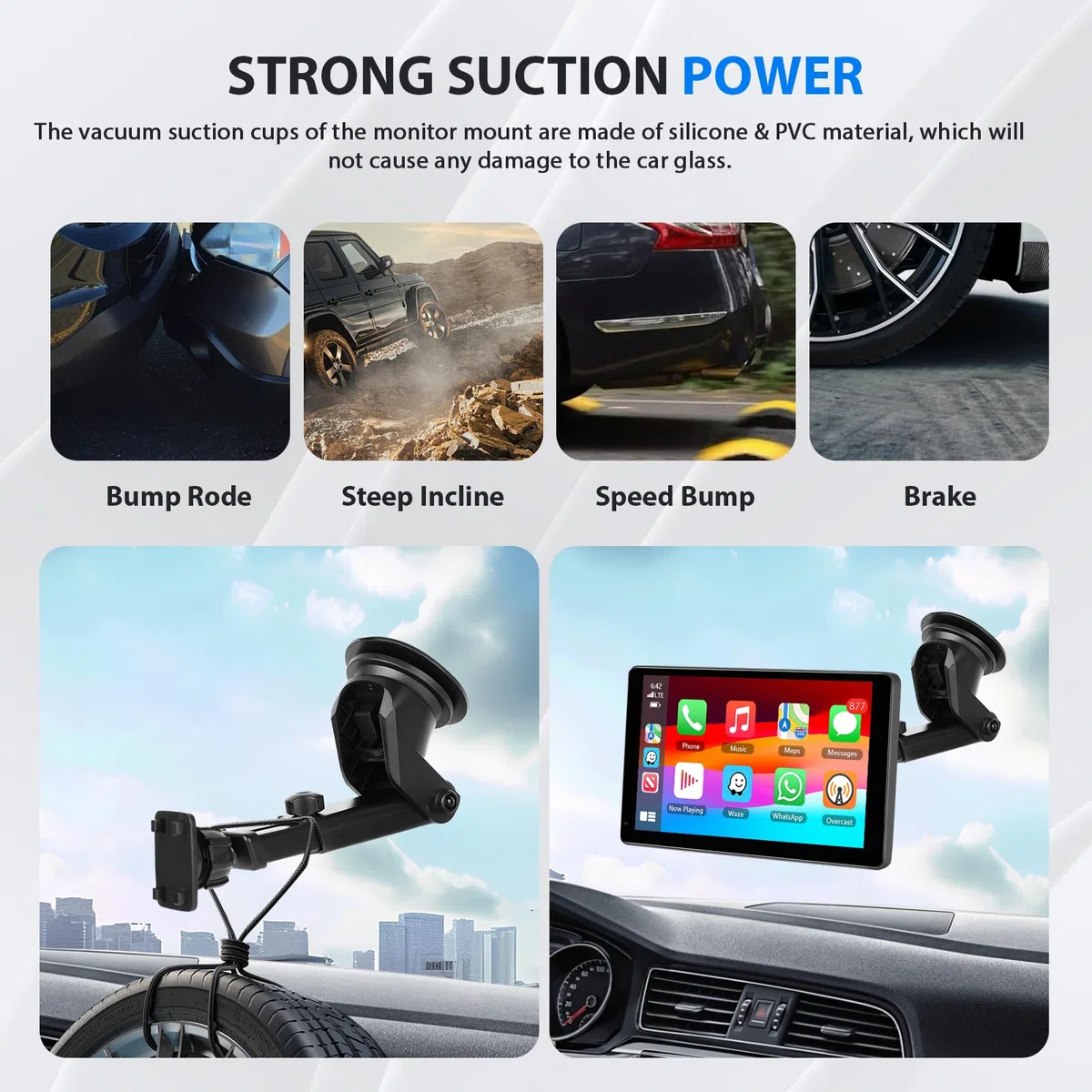 Porta del Cruscotto Flessibile per carplay Schermo, Staffa per Ventose per Autoradio Portatile, Parabrezza Halberatz per la Navigazione per Auto portatile