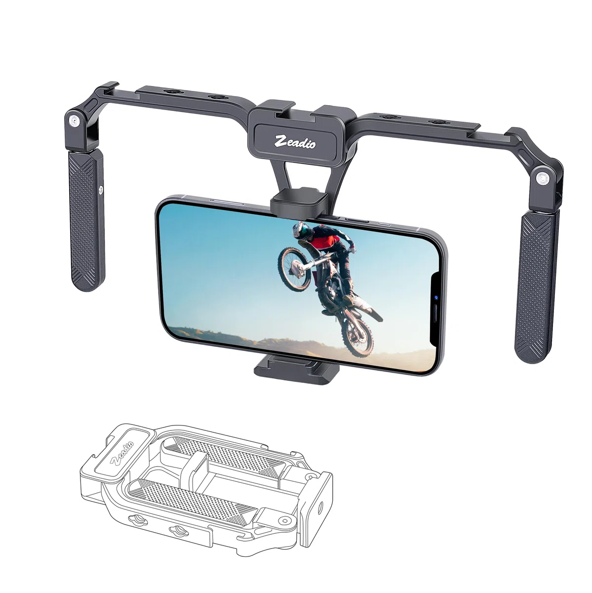 Zeadio Stabilizzatore per Smartphone in Alluminio - Supporto Video Pieghevole per Cellulare, Custodia per Filmati, Treppiede per iPhone