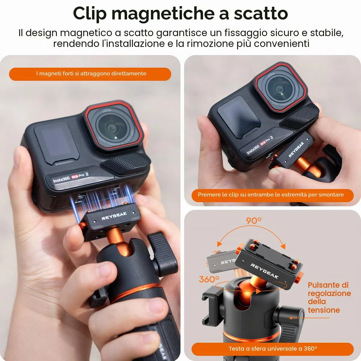 REYGEAK 55cm Treppiede Estensibile Selfie Stick per Insta360 X5/X4 Air/Ace Pro 2, con Scarpa Fredda e Adattatore a Sgancio Rapido per Montaggio Insta360