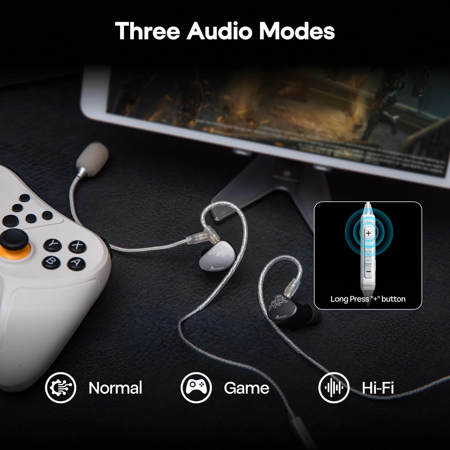 Linsoul Kiwi Ears S-Link Cavo IEM Type-C, Gaming DAC+DSP, Doppio Microfono (Lancia+Integrato), Controllo Intelligente 3 Modalità, Cavo Placcato 2-Pin 1,2m per Giocatori Mobili (Argento, Type-C)