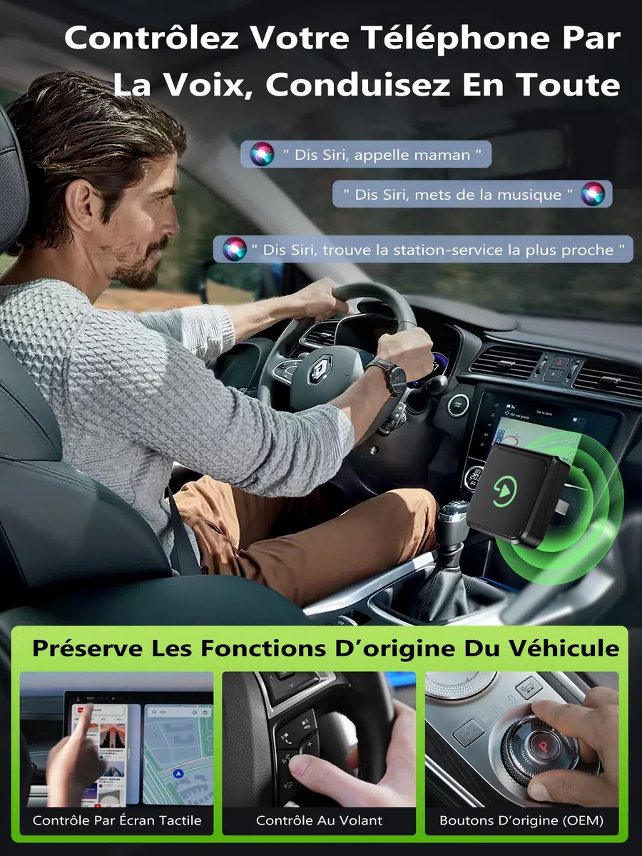 Adattatore CarPlay Wireless Per iPhone:Android Auto Wireless & CarPlay Wireless – Stabile, Compatibile con iPhone iOS 10+ e Auto con CarPlay di Serie, Connessione Automatica, Plug & Play, USB-A/Type-C