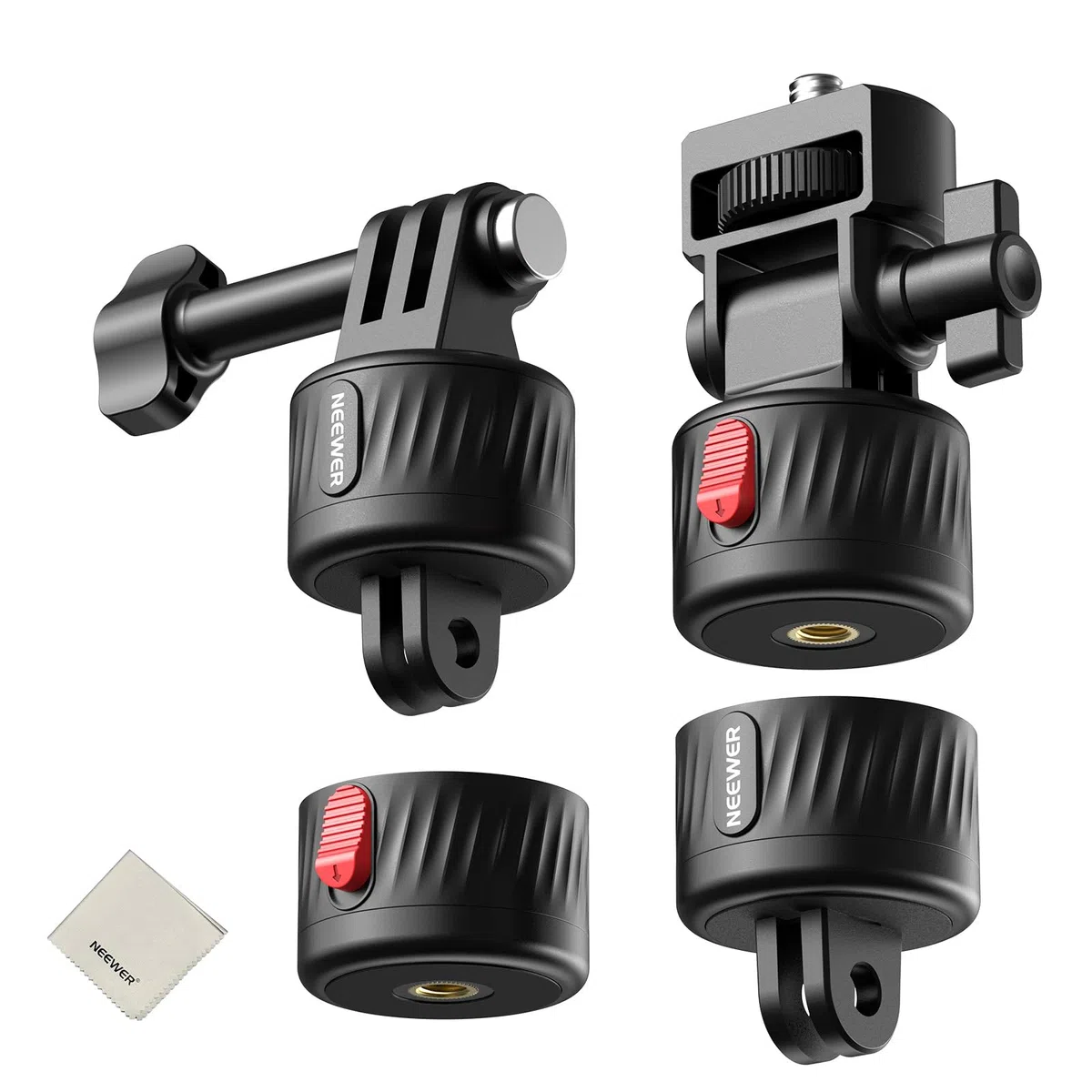 NEEWER GP-24 Kit Accessori di Supporto Action Camera per Riprese POV, Attacco Magnetico a Sgancio Rapido 4in1 in ABS con Filettatura 1/4" e Panno Pulizia Compatibile con GoPro DJI Osmo Action Insta360