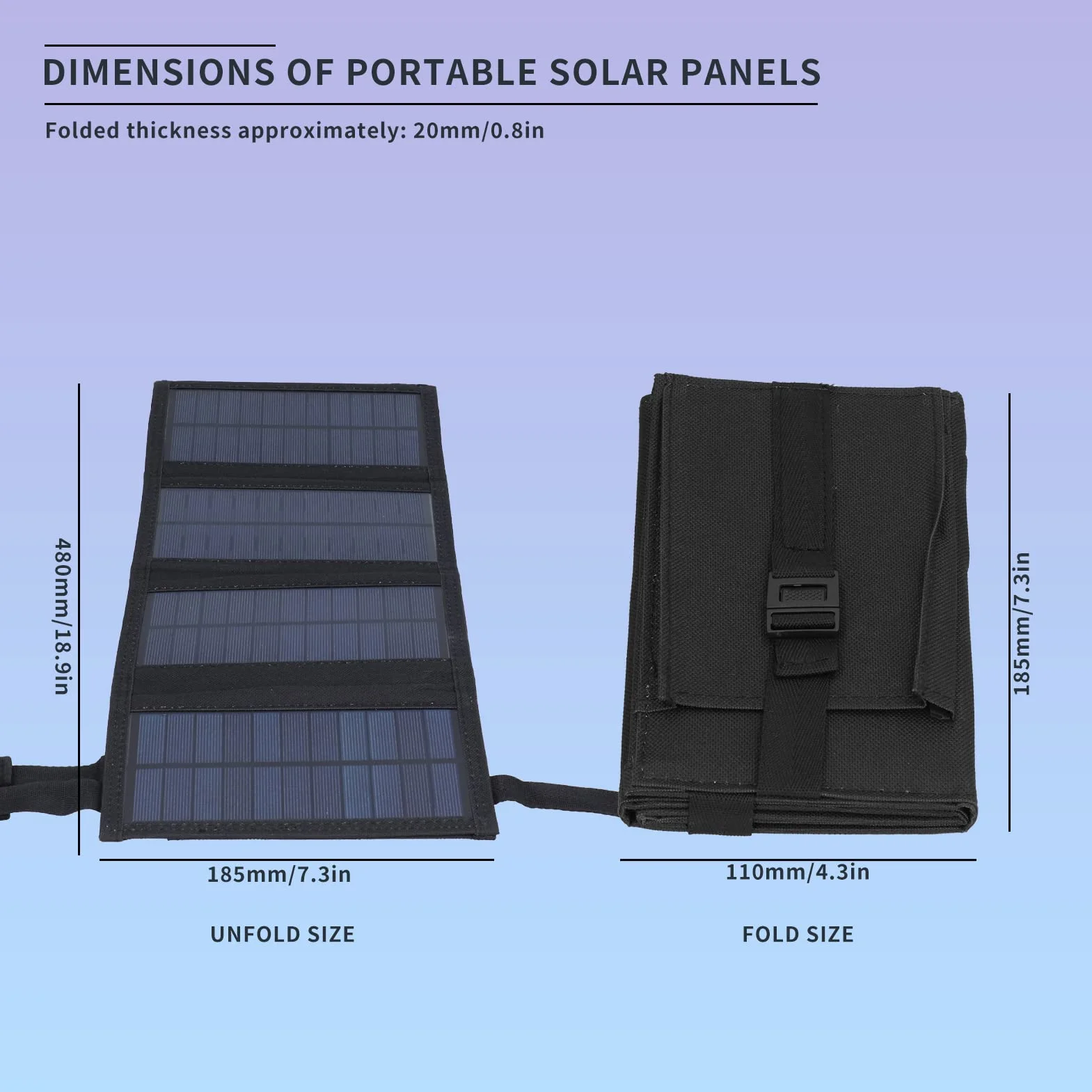 Gugxiom Pannello Solare Portatile da 20 W, Caricatore per Pannello Solare USB Pieghevole, Impermeabile IP65, Uscita USB5V, Pannelli Solari Aperti 480x185mm per Telefono, Laptop, Tablet, ECC.(Nero)