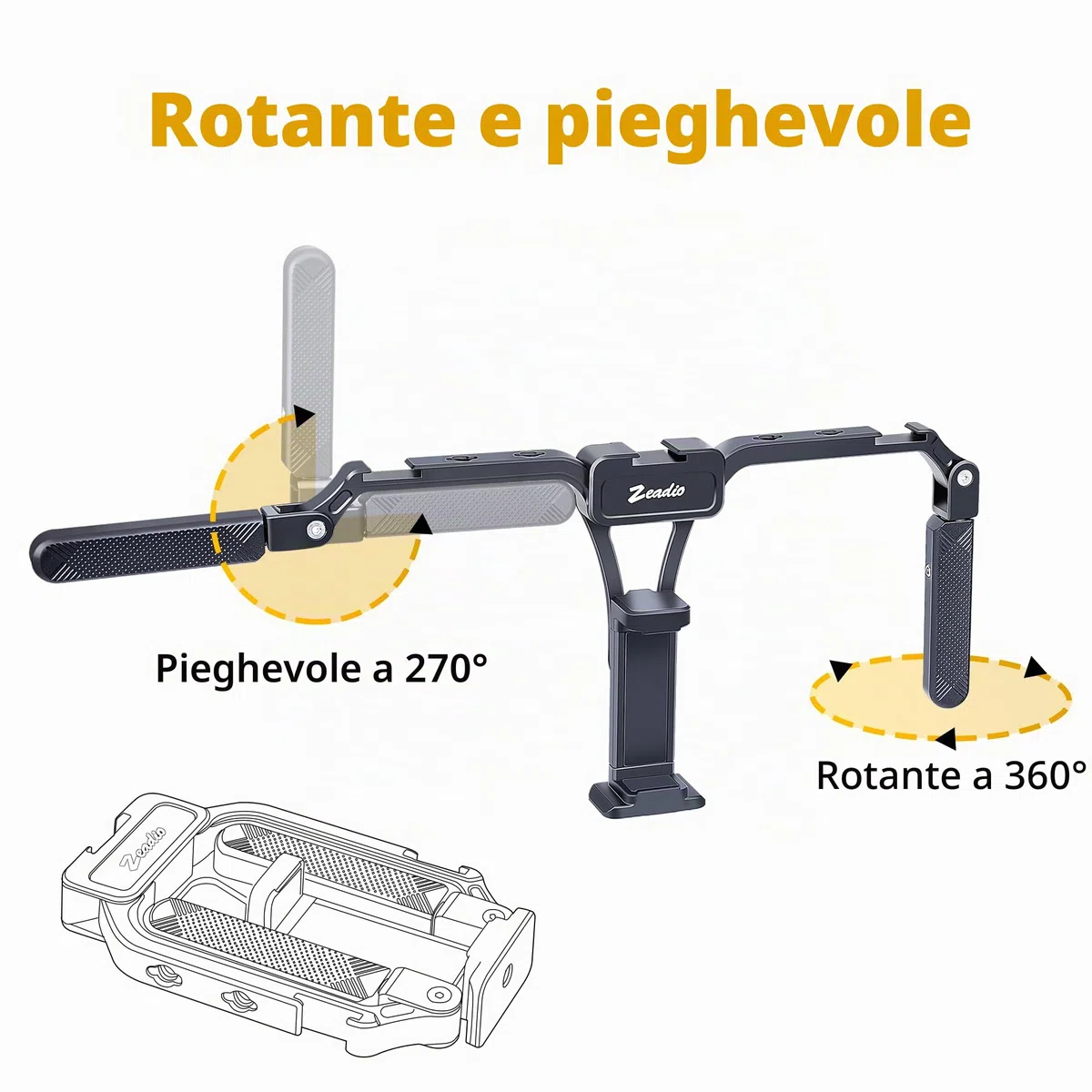 Zeadio Stabilizzatore per Smartphone in Alluminio - Supporto Video Pieghevole per Cellulare, Custodia per Filmati, Treppiede per iPhone