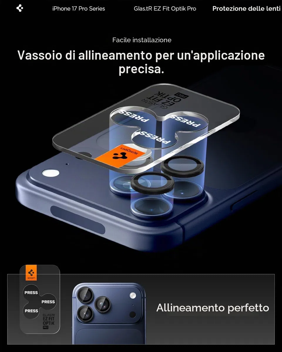 Spigen Protezione Fotocamera compatibile con iPhone 15/16/17 Pro, iPhone 15/16/17 Pro Max, 2 Pezzi, Titanio nero, Anello Individuale, Durezza 9H Pellicola prottetiva