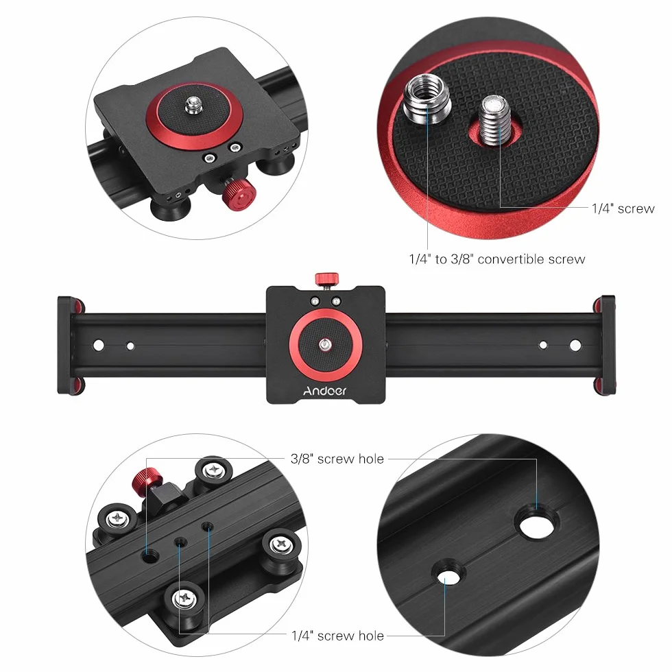 Andoer 50 cm/20 Pollici In Lega di Alluminio Telecamera Slider Video Stabilizzatore Rail per DSLR Camera Camcorder DV Film Fotografia, Caricare Fino a 11 Libbre
