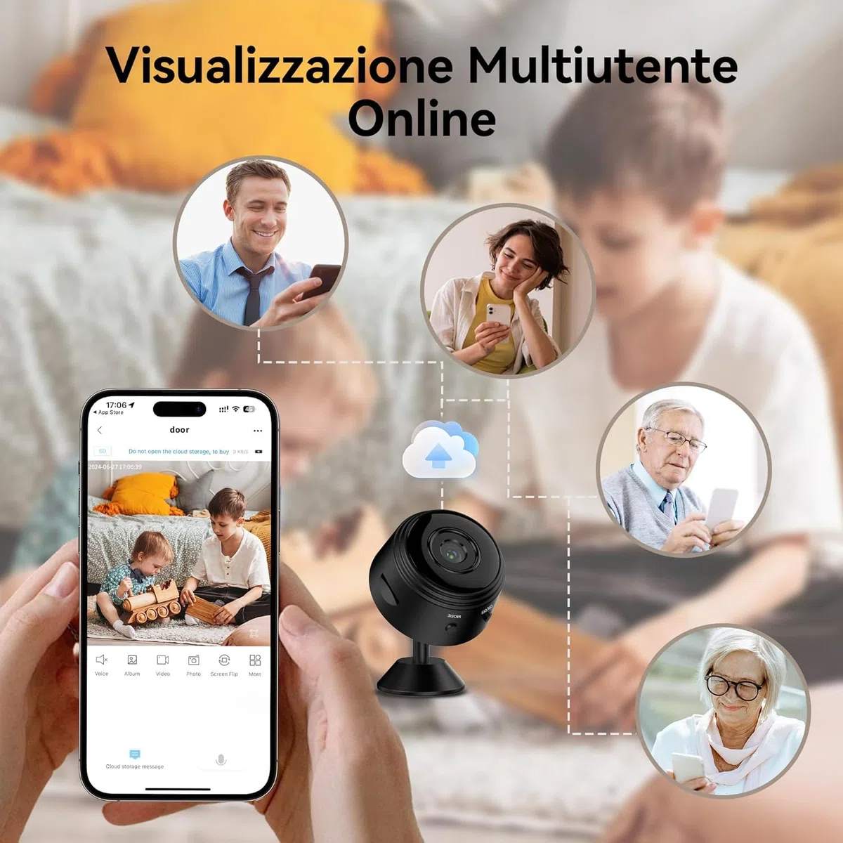 Générique Telecamera WiFi 1080P HD di Sorveglianza interna/esterna senza fili, telecamera di sorveglianza portatile con visione notturna IR, rilevamento del movimento