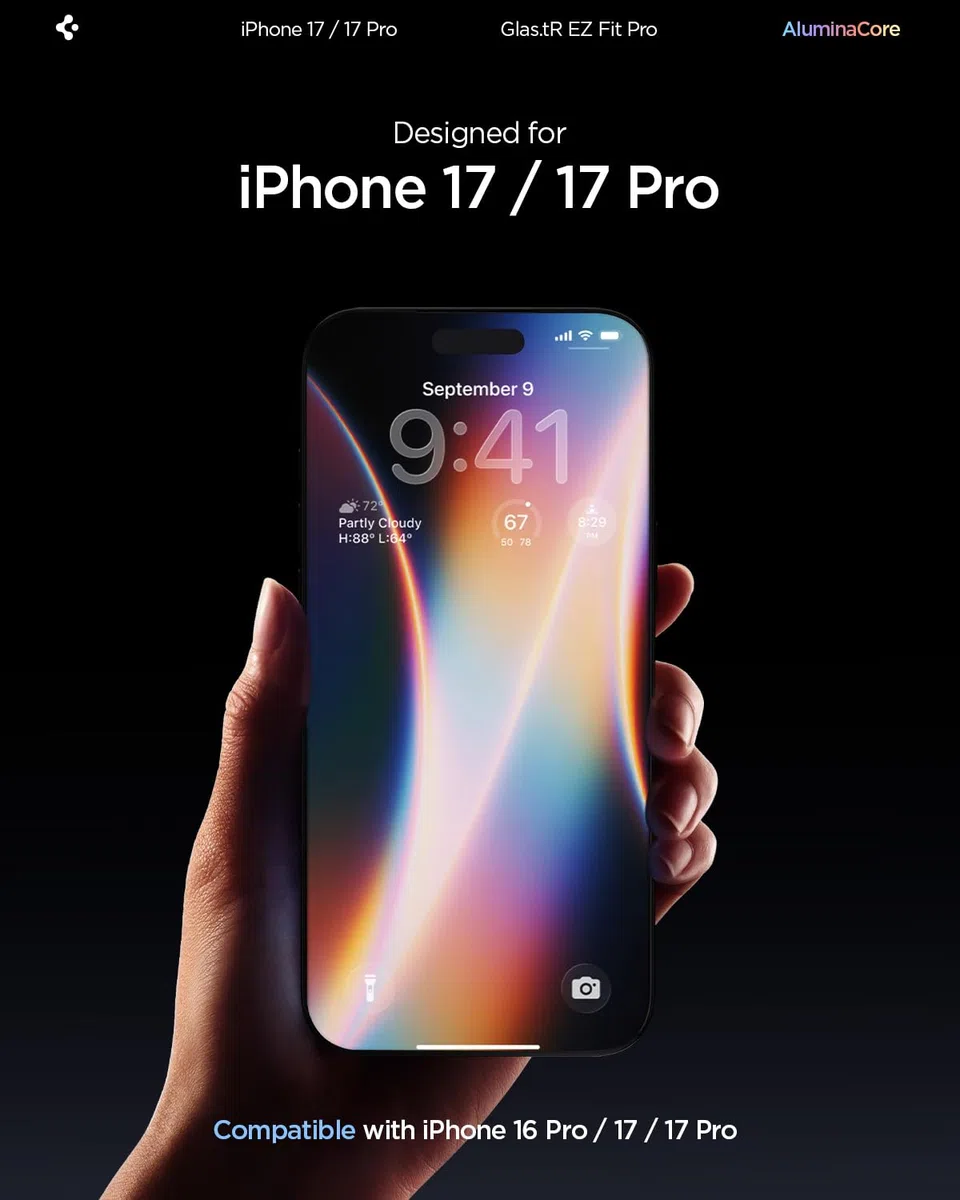 Spigen Glas.tR EZ Fit Pro Vetro Temperato compatibile con iPhone 17, iPhone 17 Pro/16 Pro, 2 Pezzi, Installazione Facile, Cristallino, Durezza 9H Pellicola prottetiva