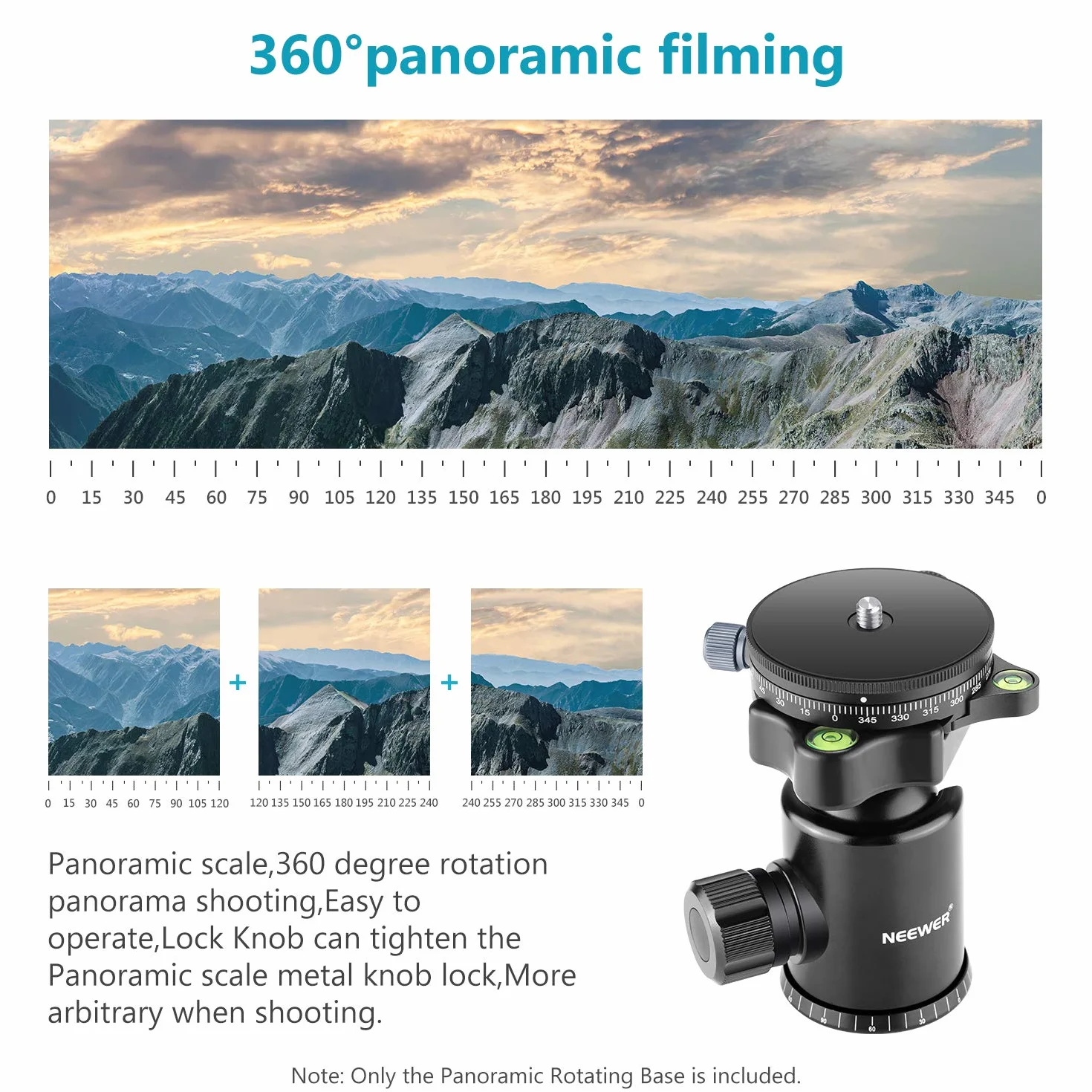 Neewer Base panoramica panoramica per fotocamera con piastra di stile, vite da 3/8 "in lega di alluminio testa panoramica treppiede con livella a bolla per treppiedi monopiede fotocamere DSLR,