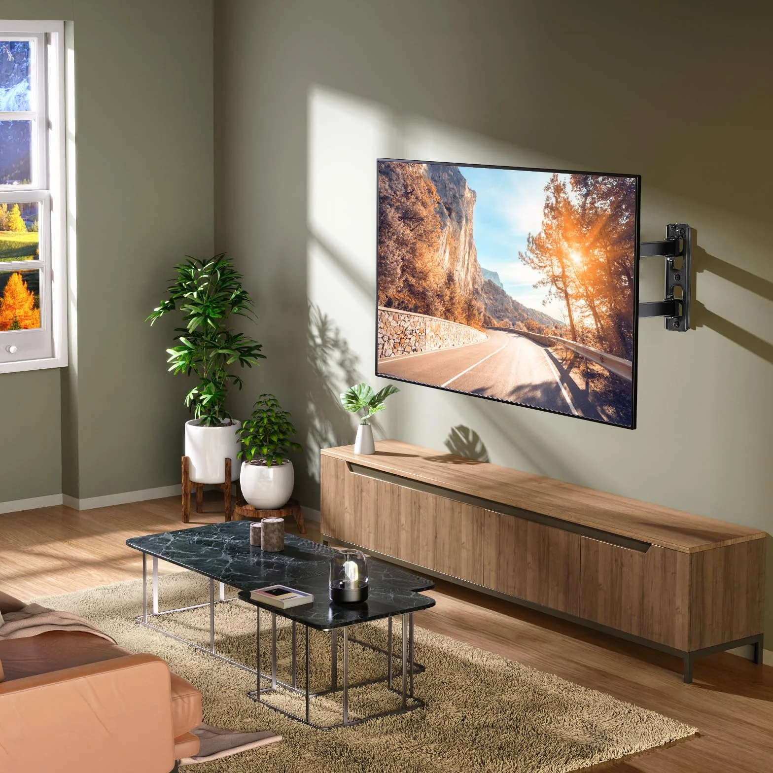 Perlegear Supporto da Parete per TV da 26 a 65 Pollici, Staffa TV con Braccio Girevole ed Estendibile, Max VESA 400x400, Supporto Ultra Resistente 45 kg - PGMFK6