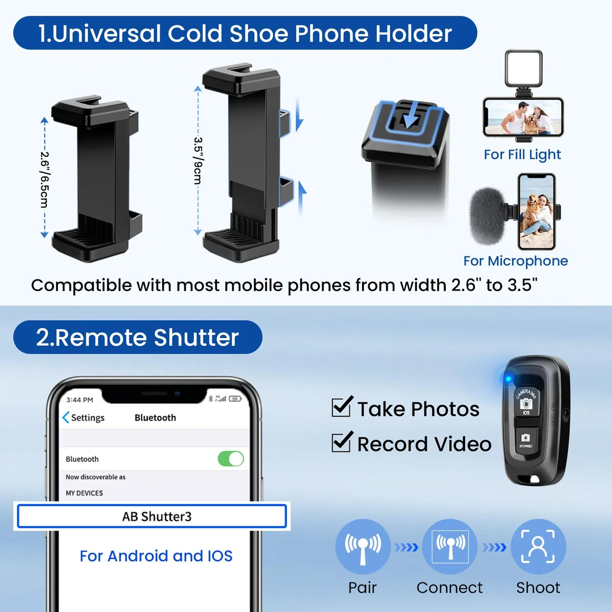 Victiv 162cm Treppiede Smartphone, Cavalletto per Smartphone da Viaggio con Telecomando e Supporto per Cellulare, Leggero e Portatile Tre Piedi per Telefono, Compatibile con iPhone & Android