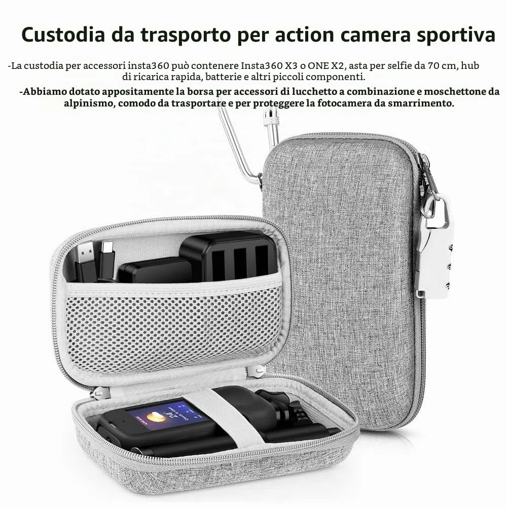 Kit di accessori 7 in 1 compatibile con Insta360 X3 [custodia in silicone per fotocamera][copriobiettivo] [pellicola protettiva per lo schermo] [custodia da trasporto per esterni con