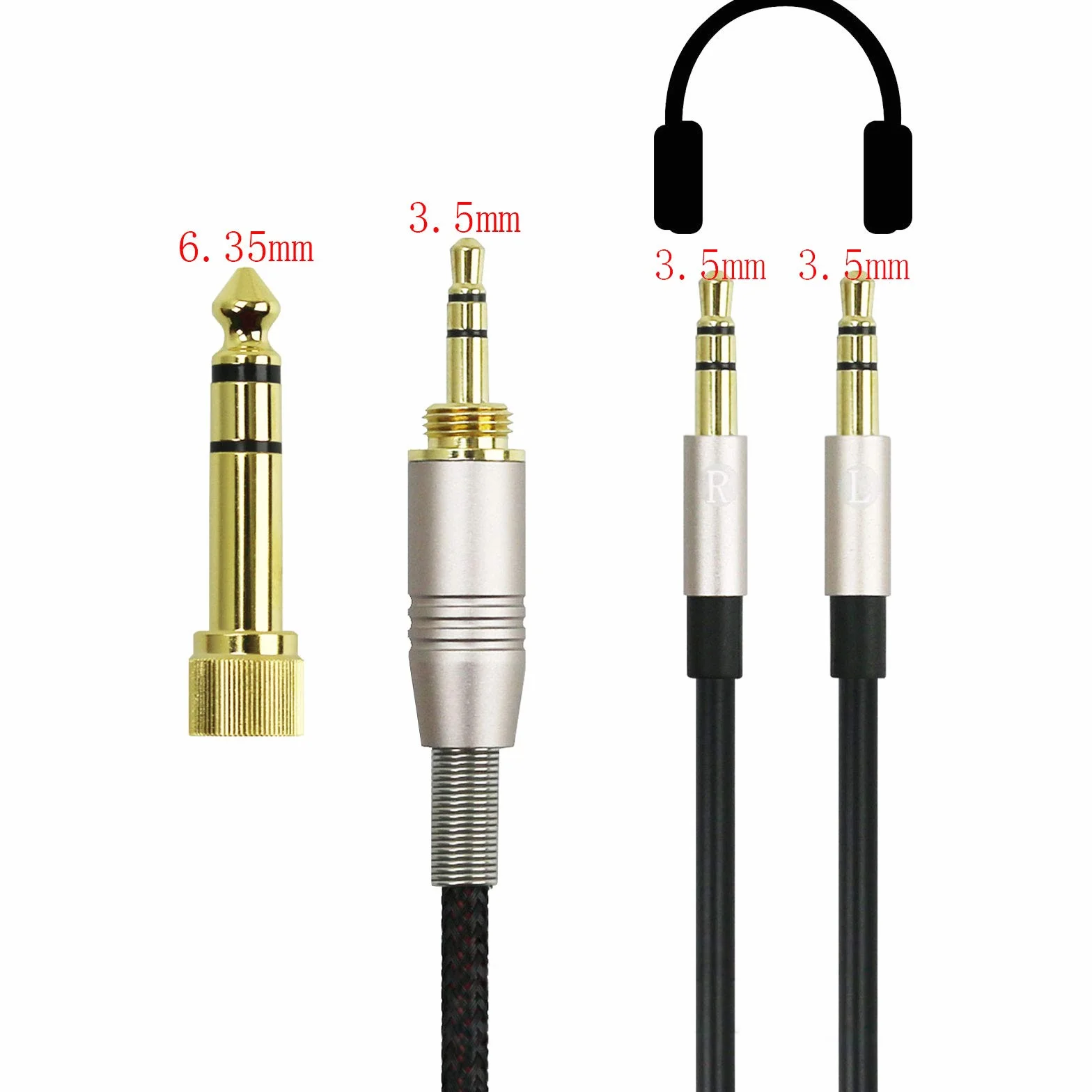 Cavo di ricambio compatibile con cuffie Hifiman Sundara, Arya, Ananda, HE4XX, HE-400i (versione con doppio connettore da 3,5 mm) per cuffie da 3,5 mm / 6,35 mm a doppio connettore jack maschio da