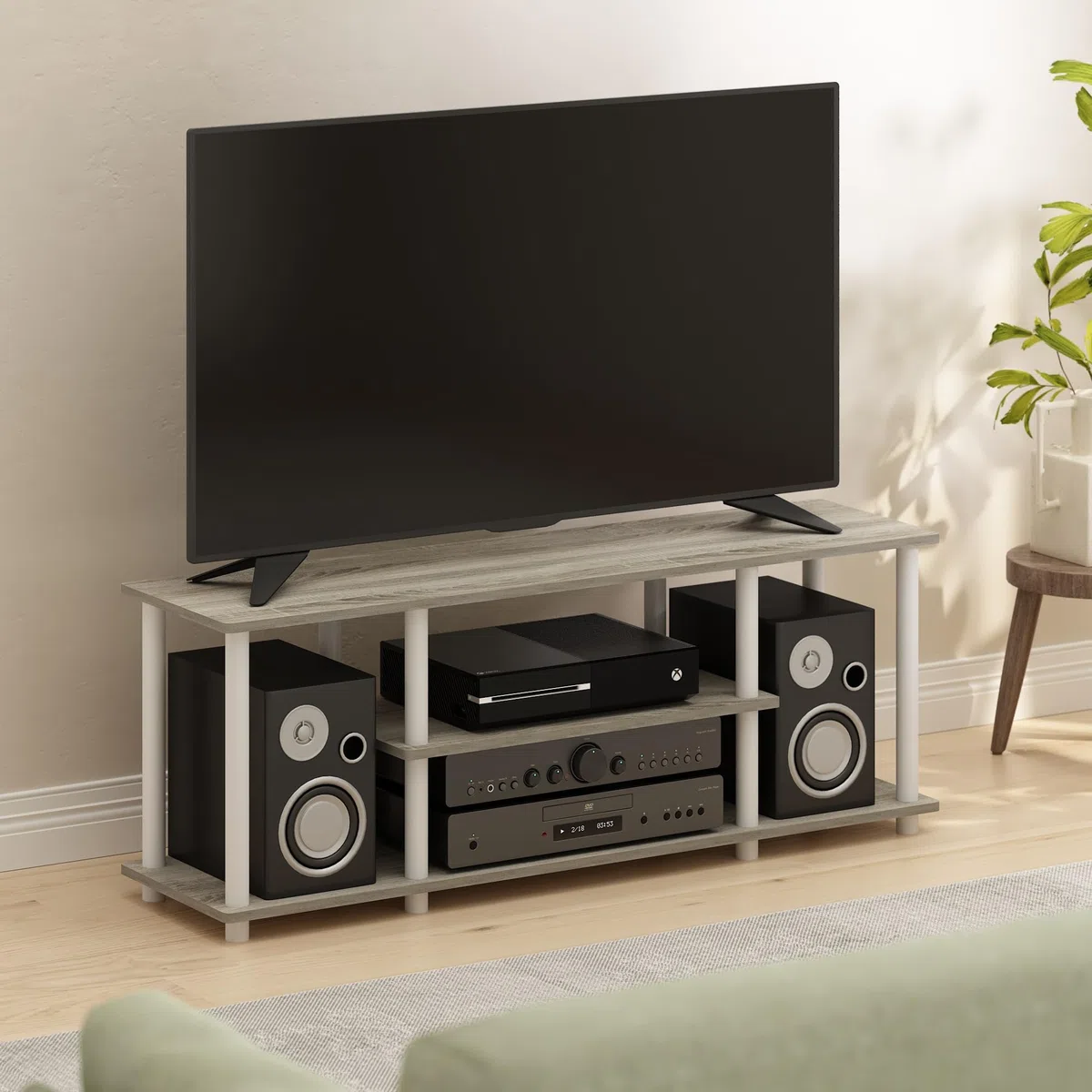 Furinno Supporti TV di Intrattenimento a 3 Livelli, Oak/White, 140 cm