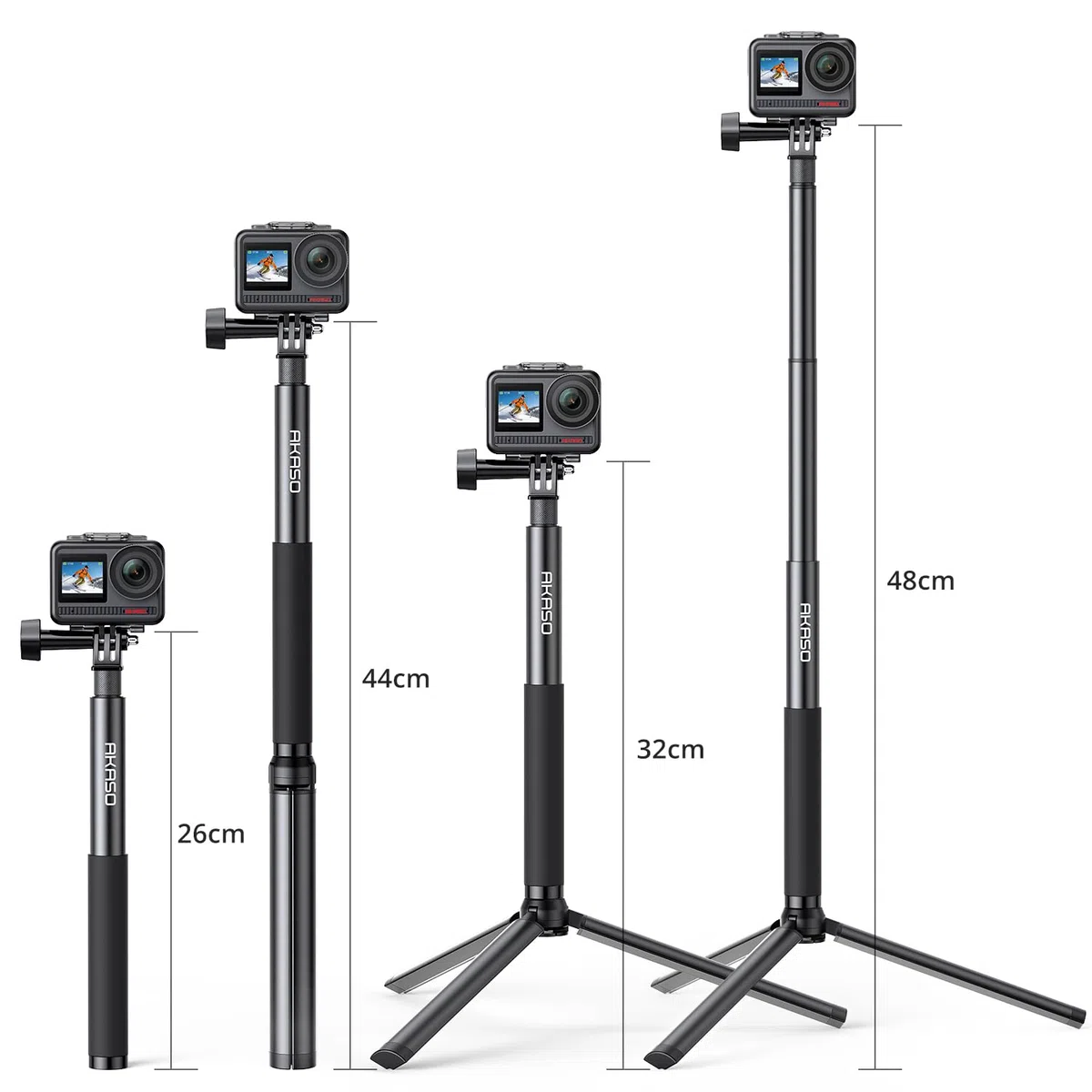 AKASO Asta per selfie estensibile fino a 120 CM, treppiede 19 CM, compatibile con fotocamera sportiva AKASO EK7000/Brave 4/Brave 7 Le/Brave 7/V50X/V50 Elite/DJI Osmo Action Camera