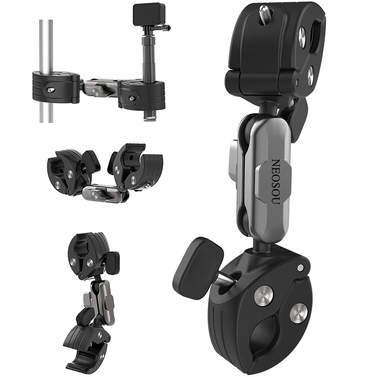 Morsetto per bastone da selfie per moto Insta360 X5 X4/GoPro/Pocket3/DJI Osmo Action/Osmo 360/Nano, manubrio della bicicletta della bici/asta di estensione/coda/guida del sedile/tubo/kit di