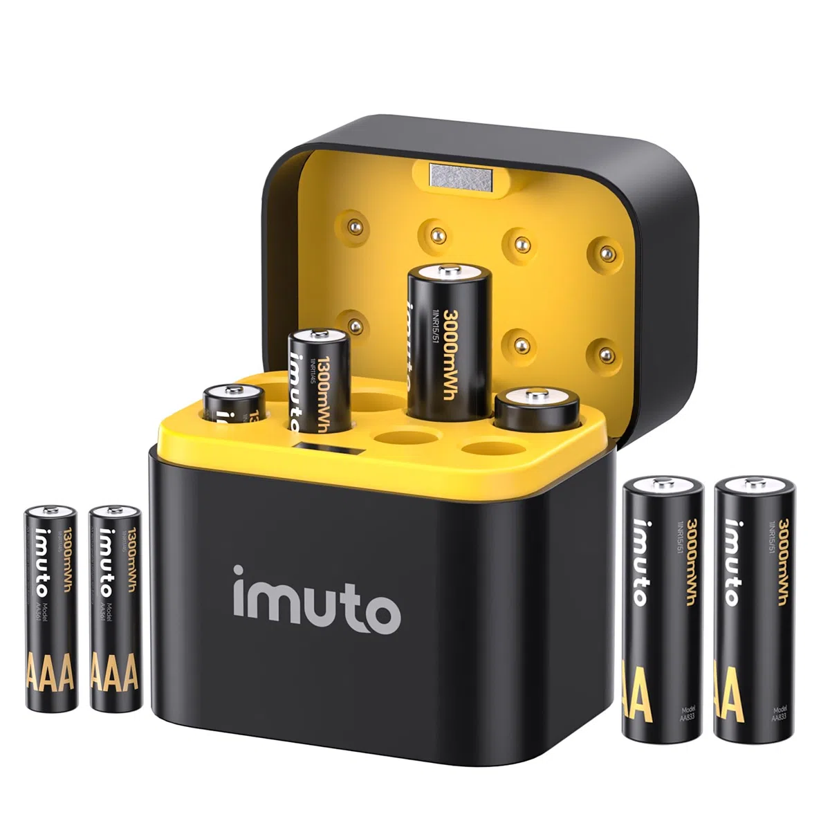 imuto 1.5V Batterie AAA ricaricabili 1300mWh 4pezzi, Pile Ricaricabili AA Litio 3000mWh 4pezzi,1600 Cicli con display a LED nero ricarica rapida