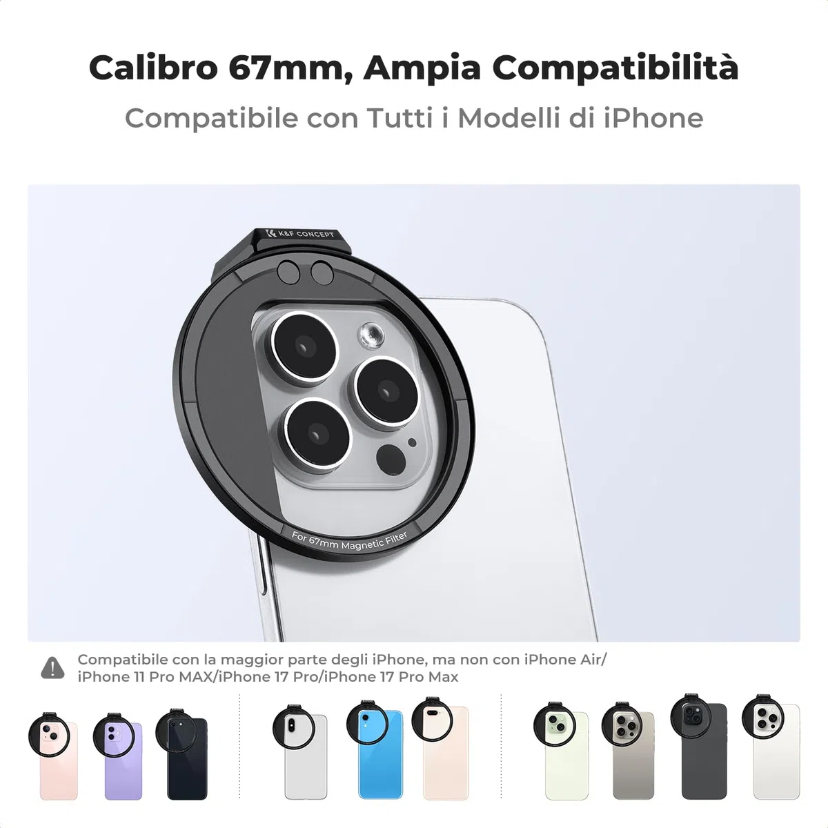 K&F CONCEPT 67mm Clip-on Magnetico Filtro Adattatore per Cellulari, Adattatore per Anello Magnetico per Filtros Telefono Compatibile con iPhone 15 X Pro Max 14 13 12 11