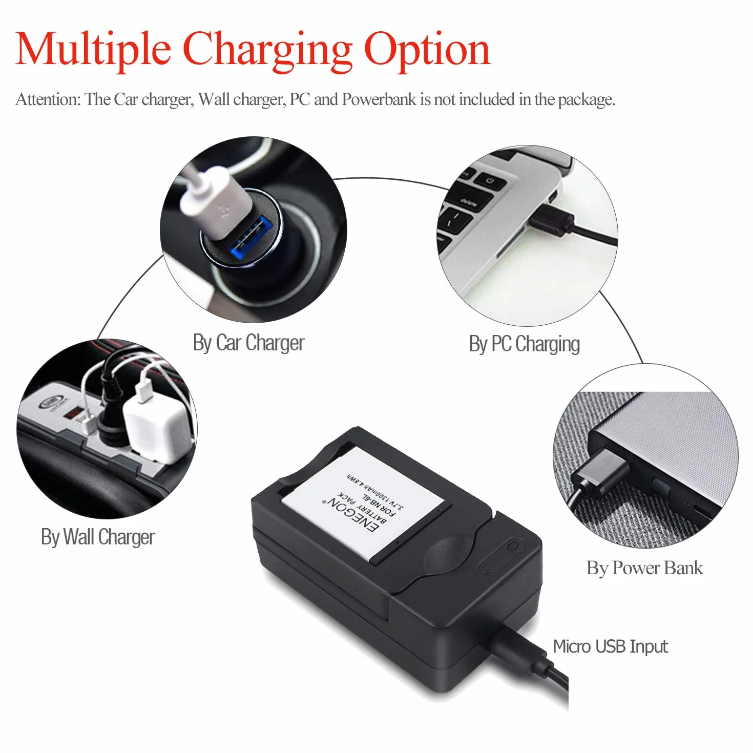 ENEGON Batteria sostitutiva (2 pacchi) e kit caricabatterie per Canon NB-6L, NB-6LH, CB-2LY e Canon PowerShot SX510 HS, SX500 IS, SX700 HS, SX280 HS, SX260 HS, SX170 IS e altre fotocamere
