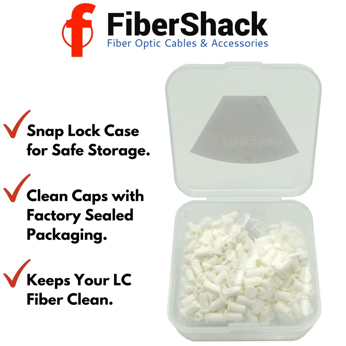 Fibershack - LC Fiber Optic Dust Caps. 200 x 1.25mm LC Fiber Dust Caps in a Snap Lock Case for LCUPC Optical Cables and End Faces