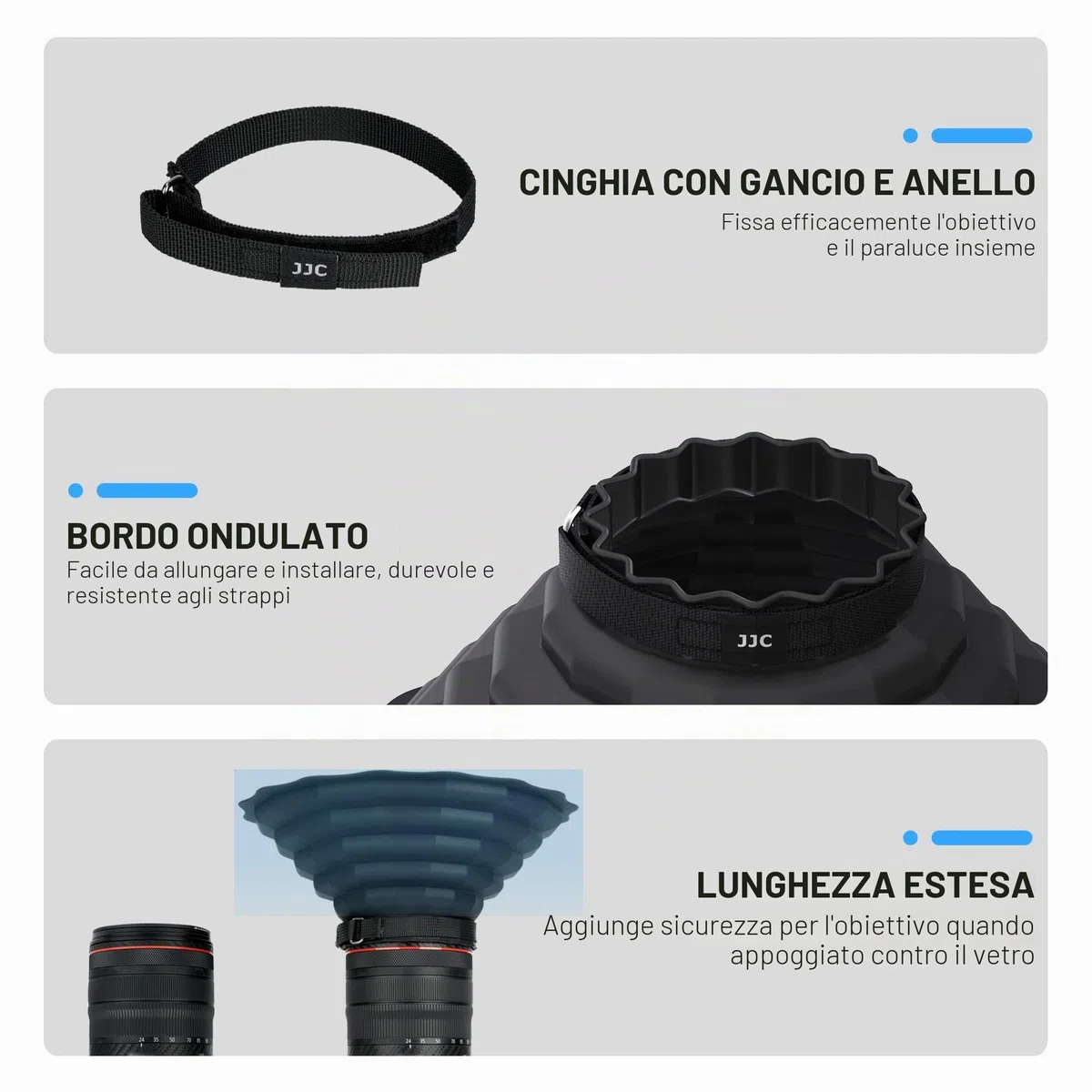 [Versione aggiornata] JJC Paraluce in silicone anti riflessione per Canon Nikon DSLR fotocamera diametro esterno. 73 mm ~ 88 mm, accessorio fotografico per finestra in vetro - L