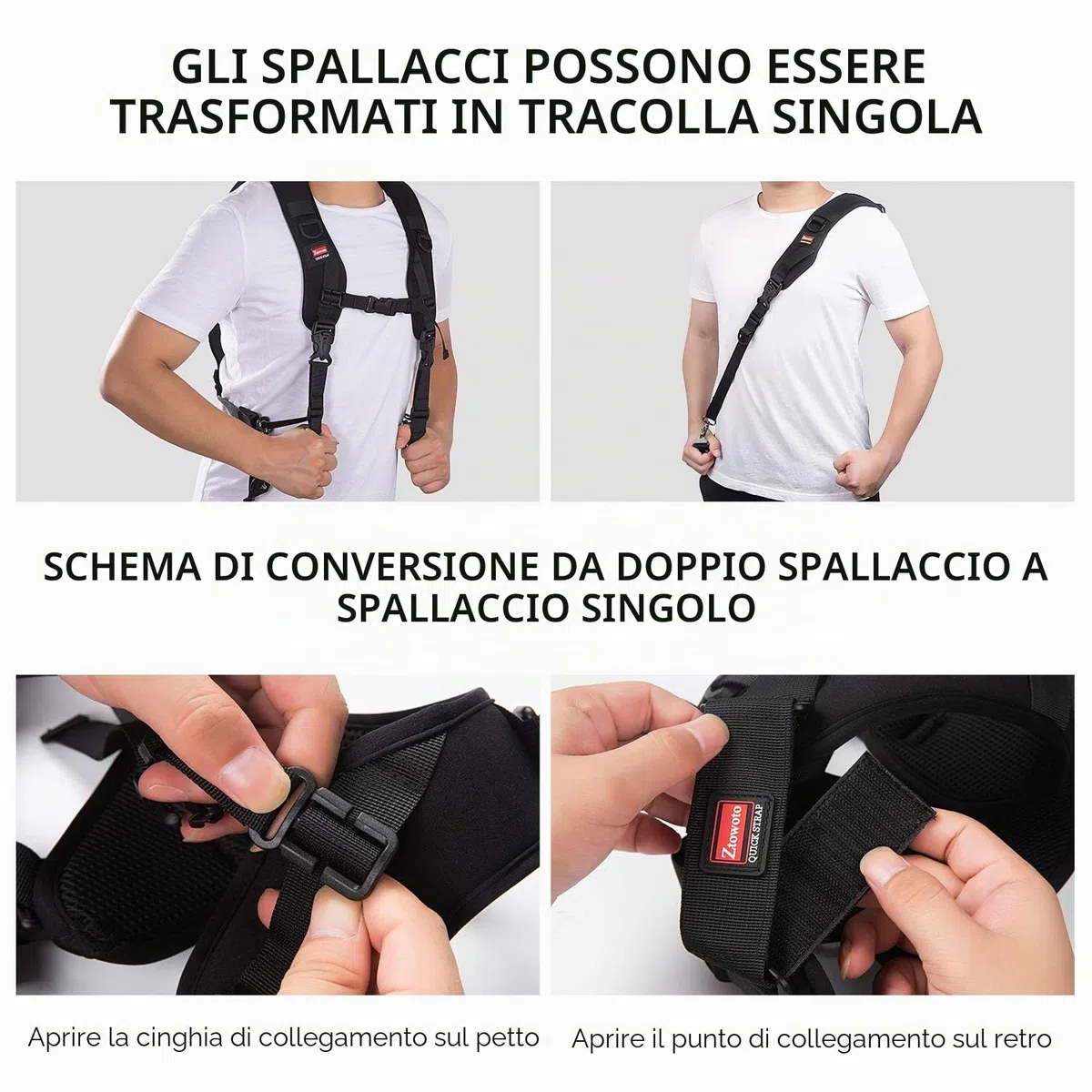 ZTO Ztowoto Cinghia per fotocamera Doppia tracolla per fotocamera Cinghia per tracolla regolabile a sgancio rapido Doppia fotocamera Tether Strap e Tether di sicurezza per DSLR SLR Camera (ztowoto-1)