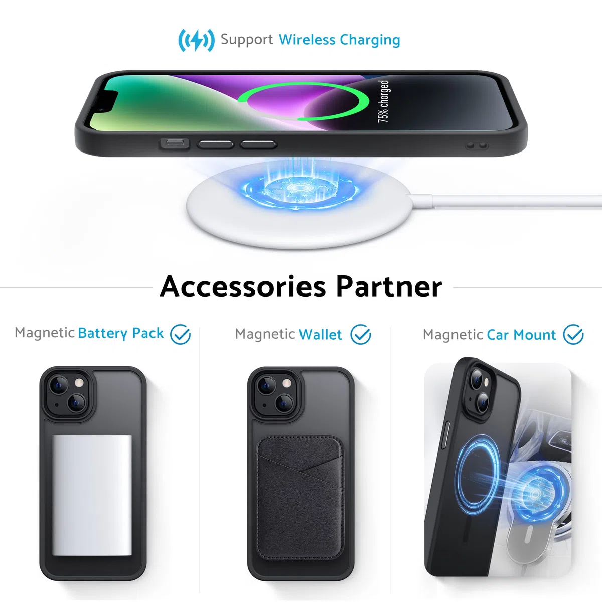Anqrp Custodia Matt Kada per iPhone 13, sottile [Compatibile con MagSafe] Custodia protettiva magnetica e traslucida