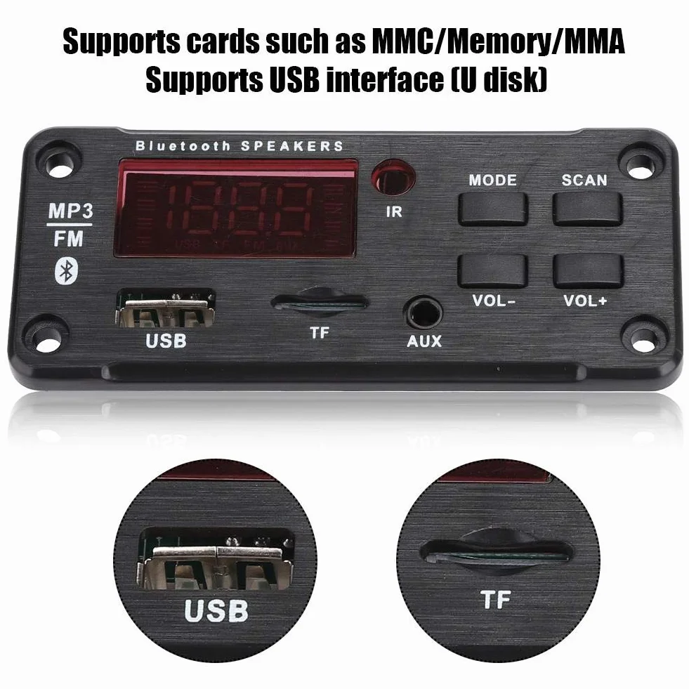 Scheda decodificatore USB MP3 Car Audio Bluetooth Scheda decodificatore MP3 Bluetooth 5.0 Modulo di registrazione chiamata Vivavoce Memoria USB MMA FM amplificatore Radio