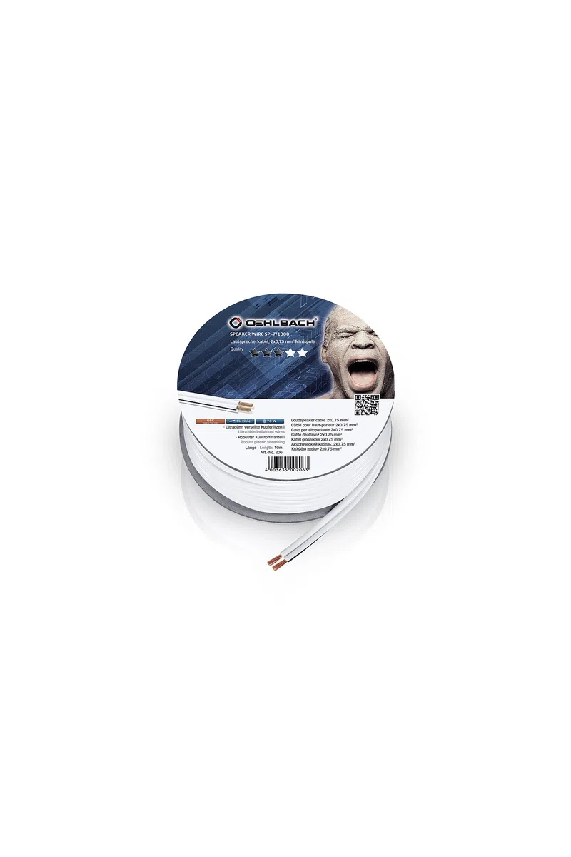 Oehlbach Speaker Wire SP-7 - Cavo per altoparlanti stereo HI-FI - cavo per altoparlanti con OFC (rame senza ossigeno) 2 x 0,75 mm² - cavo per altoparlanti a mini bobina - bianco 20 m