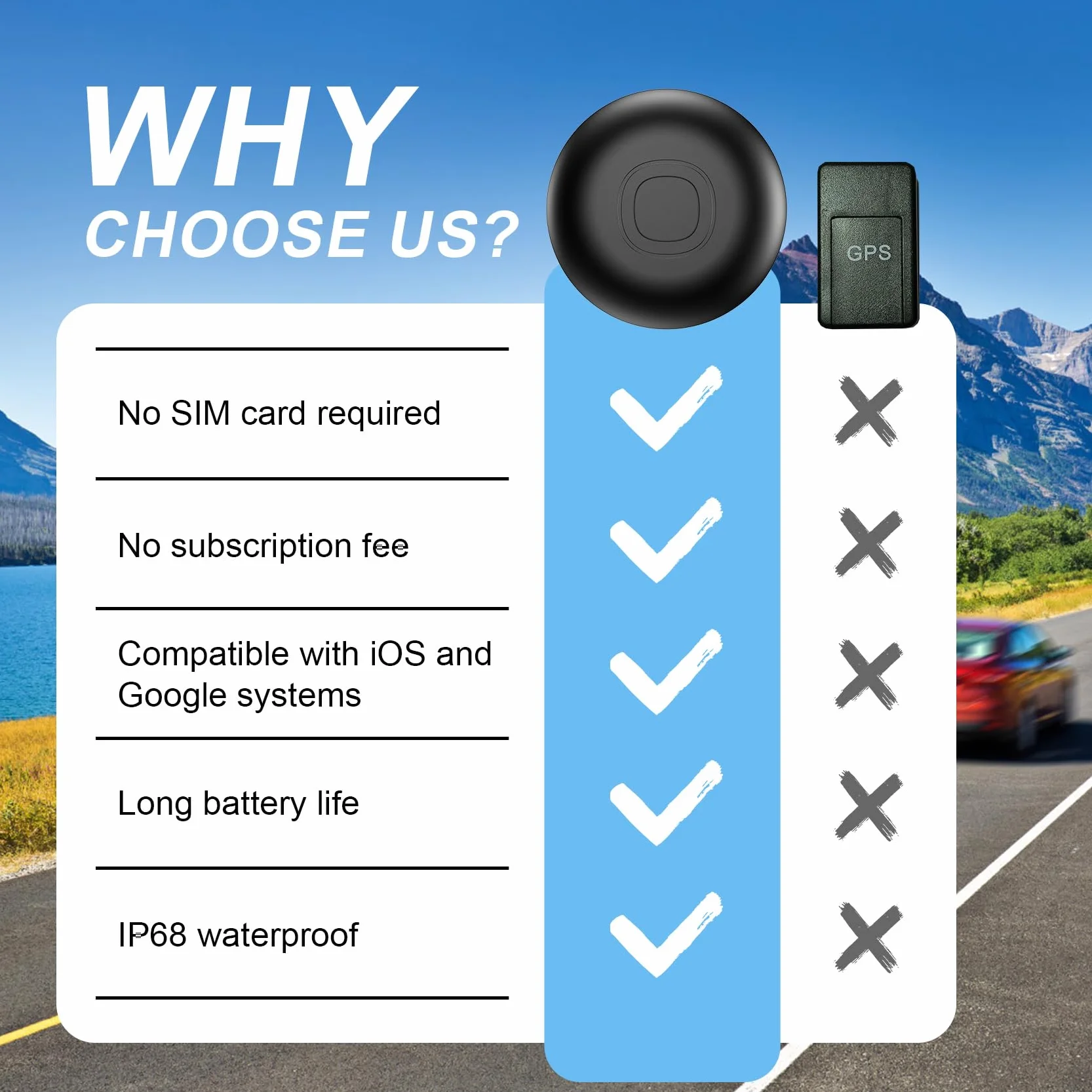 GPS Tracker per Auto, Localizzatore GPS per Auto senza Abbonamento, Compatibile con Android e iOS, IP68 Impermeabile, Magnetico Air Tracker GPS per Moto, Bici, Bagagli