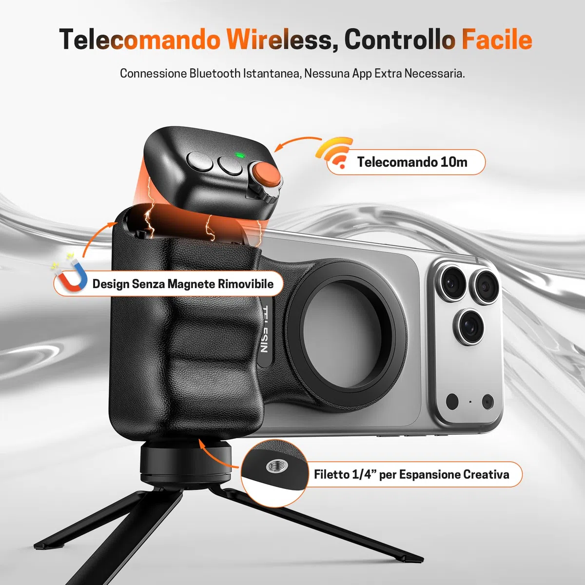 Jeebel Impugnatura Magnetica Smartphone - Grip Magnetica Camera per Telefono con Telecomando USB Wireless & Filetto 1/4 Pollice -Stabilizzatore Fotocamera per iPhone Android per Selfie Vlog Video