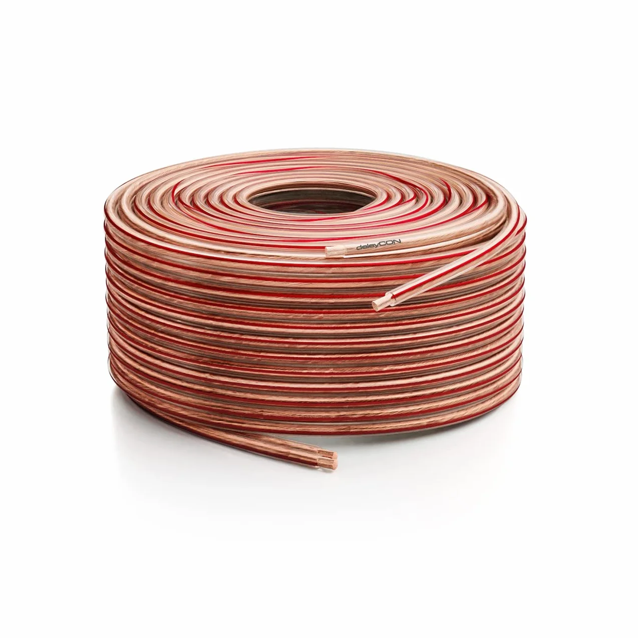 deleyCON 10m Cavo Altoparlante 2x 2,5 mm² - Puro Rame - OFC Speaker Cable Cavo - Audio Box Cavo per Altoparlanti HiFi & Surround - Marcatura Della Polarità - Trasparente