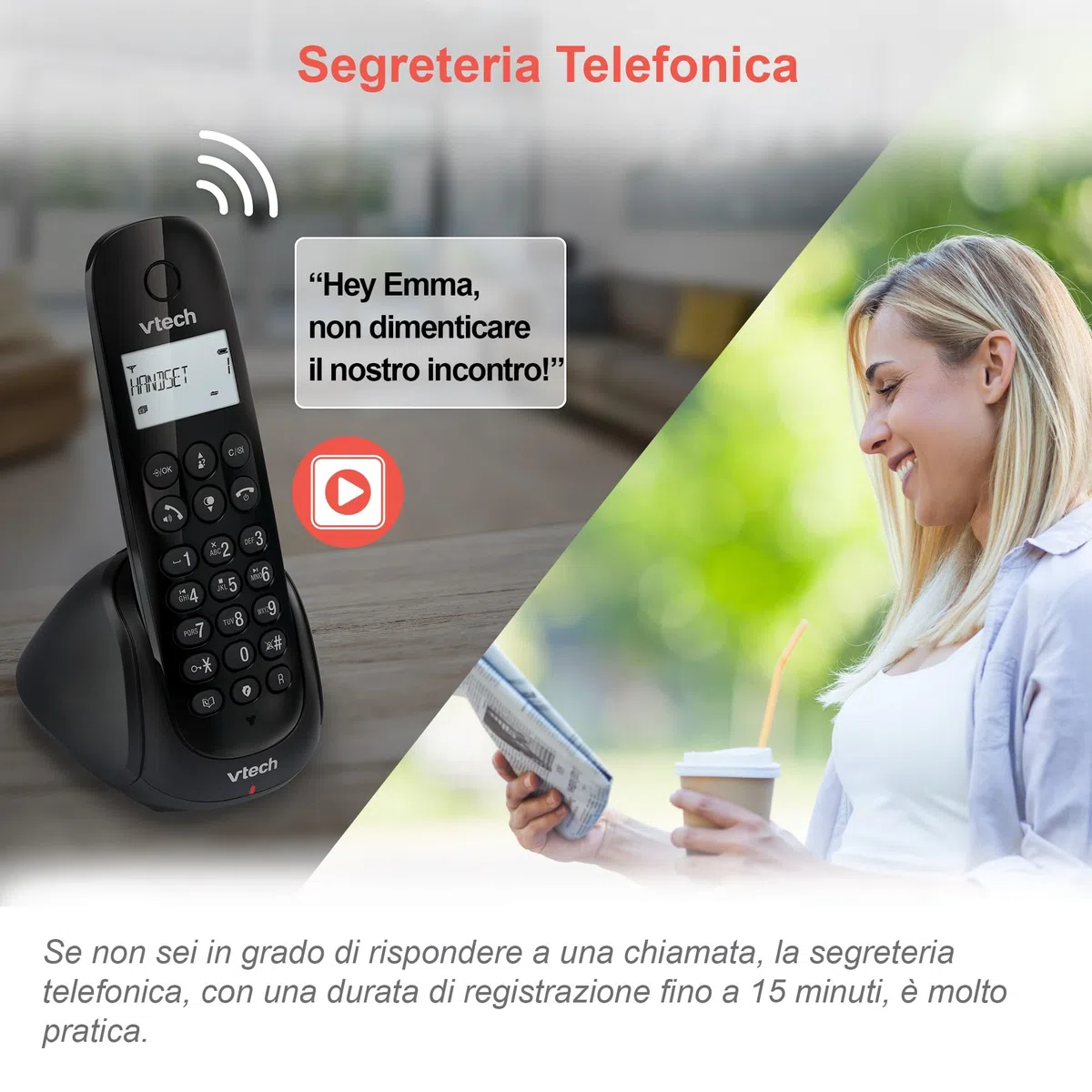 VTech CS1450 Telefono cordless DECT con segreteria telefonica, funzione vivavoce, blocco chiamate, identificazione chiamante/funzione di chiamata in attesa, display retroilluminato, modalità ECO