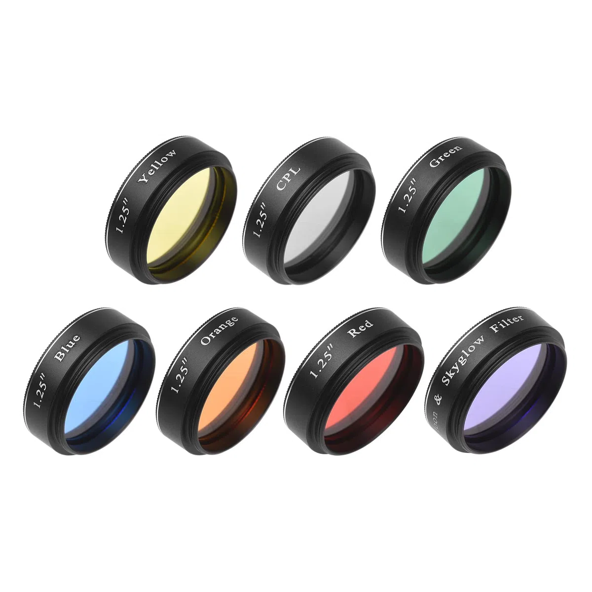 Set di filtri per oculari per telescopio da 1,25 pollici Filtro luna e cielo Glow Filtro CPL Rosso Arancione Giallo Verde Blu Filtri colorati per l'osservazione planetaria lunare