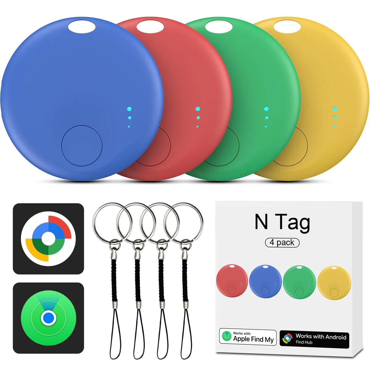 Air Tracker Android e iOS, 4 PCS Smart Tracker Tag GPS Localizzatore Chiavi Compatibile con Trova Dispositivo e Apple Find My, Bluetooth Tracker Compatibile per Portafogli,Chiavi,Zaini