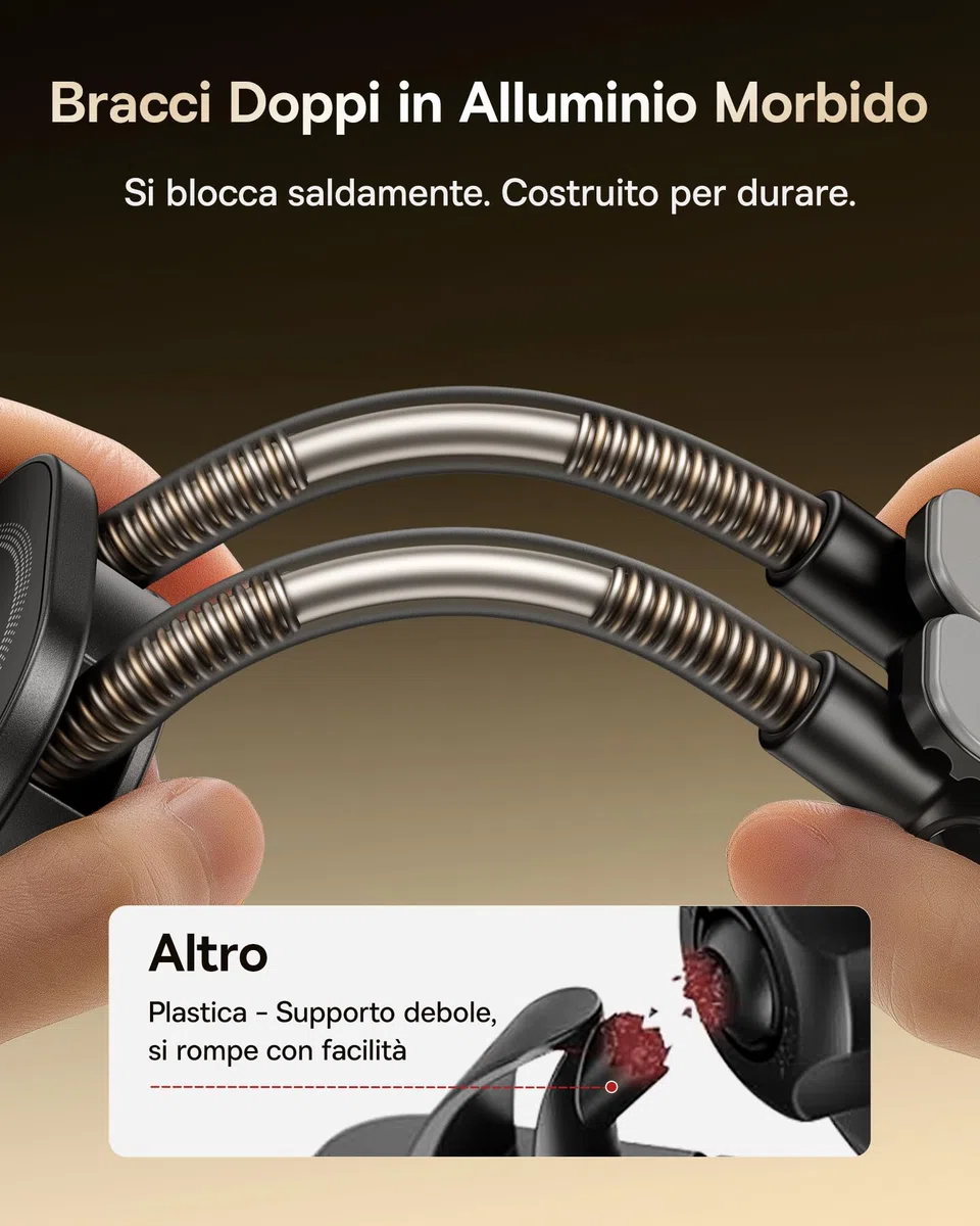 Baseus C03s Supporto per Cellulare Auto Magnete, Magnetico Magsafe Supporto per Telefono Auto con 2 bracci flessibili, Porta Universale per Telefono 20N Compatibile con iPhone Samsung