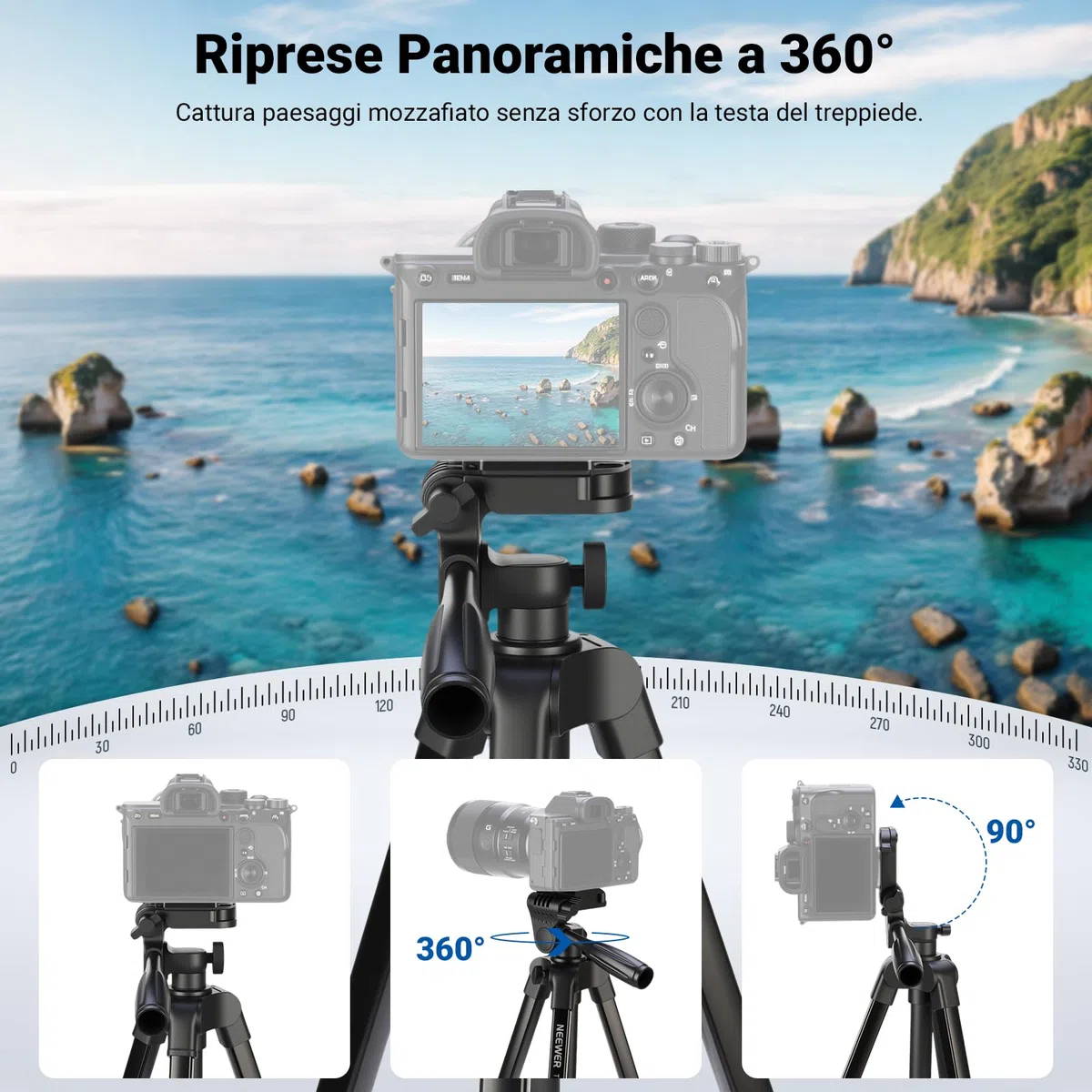 NEEWER ENTRY LEVEL VERSION Treppiede per Telefono e Fotocamera, Cavalletto da Viaggio Portatile Leggero Metallico con Supporto Cellulare a Cold Shoe Compatibile con iPhone per Riprese Video Film, TP53