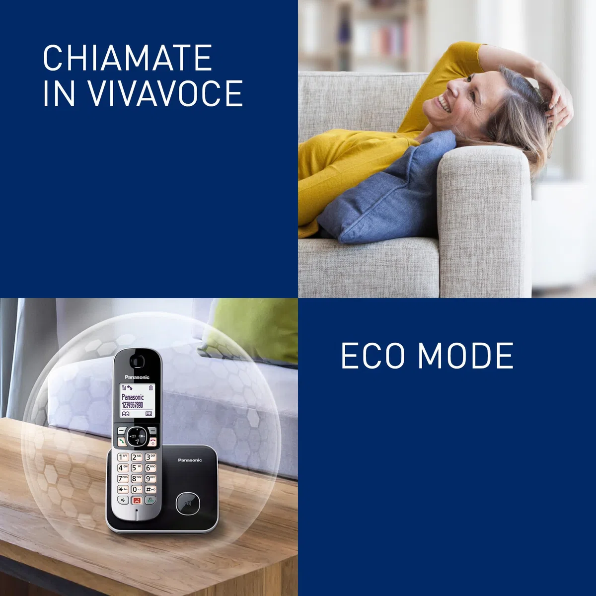 Panasonic KX-TG6851JTB Telefono Cordless Digitale, Unità Base e Ricevitore Singolo, ID Chiamante, Blocco Chiamate Indesiderate, Suoneria Categoria, Display LCD, Tastiera Illuminata, Nero