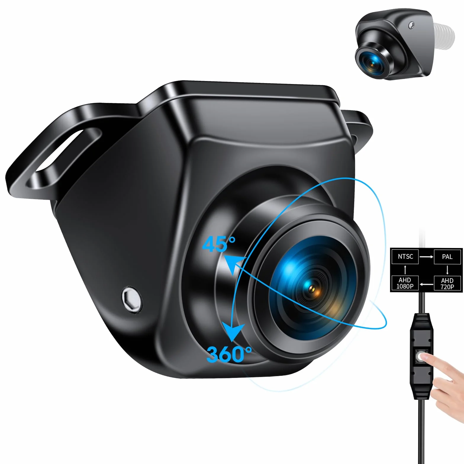 Retrocamera Auto【3 Metodi di Montaggio】360° Rotante Telecamera Retromarcia Auto Supporta AHD 1080P/720P/NTSC/PAL Modi Telecamera Frontale/Posteriore Auto Notturna Universale DC 12V-24V per SUV Camper