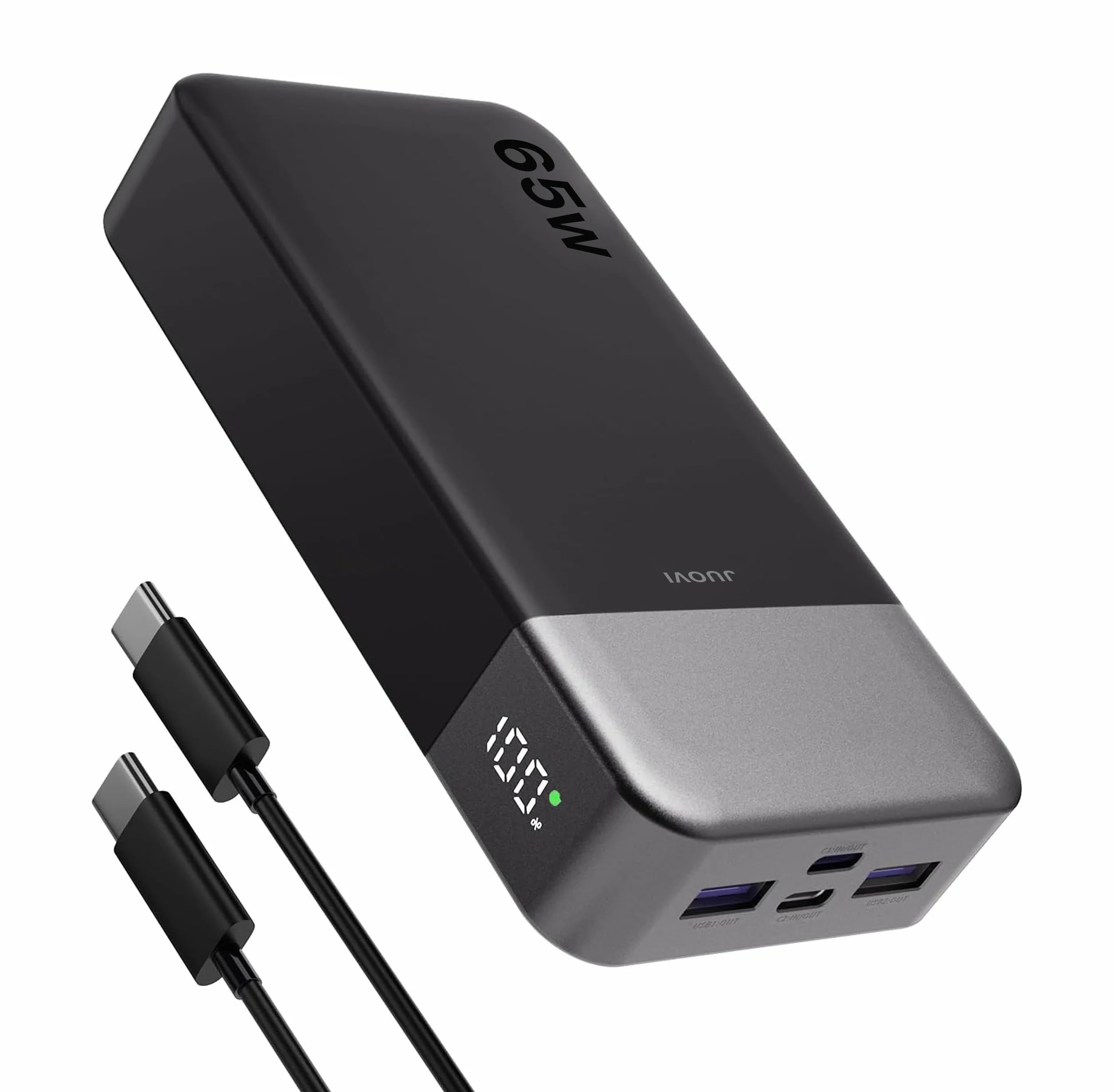 JUOVI Laptop Power Bank 20000mAh 65W, USB C In&Out Ricarica Rapida Powerbank Caricatore Portatile, Batteria Portatile Compatibile con Phone MacBook Tablet PC Computer Steam Deck J2931 (Nero)