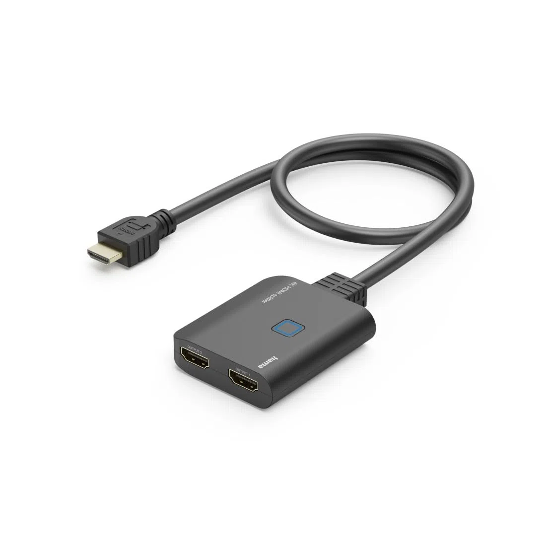 Hama Splitter HDMI 4K 1 in 2 Out (4K@30Hz, adattatore per la trasmissione di un segnale HDMI a 2 dispositivi di uscita, ad esempio proiettore, schermo o 2 monitor contemporaneamente, 60 cm) nero