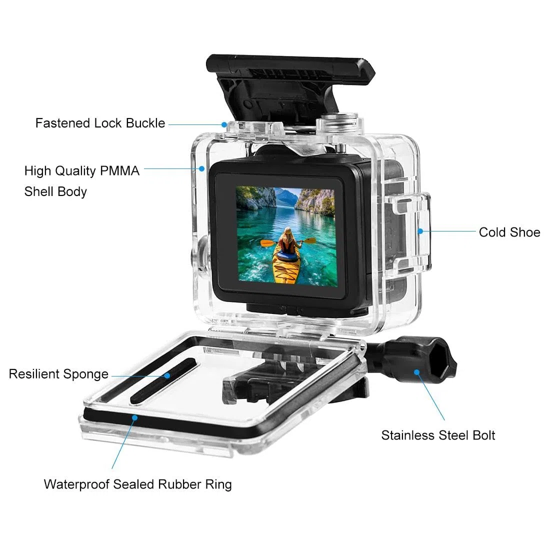 Custodia impermeabile Go Pro HERO, custodia protettiva per immersioni PULUZ 60 m, con fibbia, supporto base e vite HERO 4K versione 2024