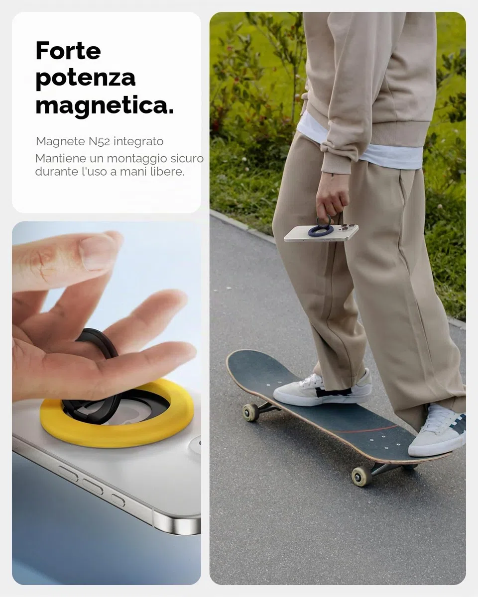 Spigen NanoPop MagFit Anello MagSafe per Telefono [Supporto a Cerniera Rotante] Compatibile con iPhone 17 17e 16 15 14 13 Pro e Cover MagSafe/Pixelsnap per Samsung S26 S25 Ultra, Pixel 10 10a - Giallo