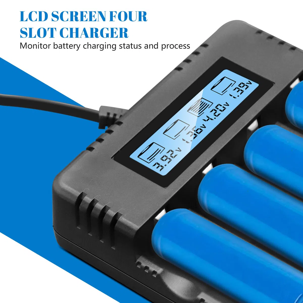 Caricabatterie pile Ricaricabili LCD litio con 4 Slot Indipendente Caricatore Compatibile con 3.7V 26500/18650/14500/16340/26700
