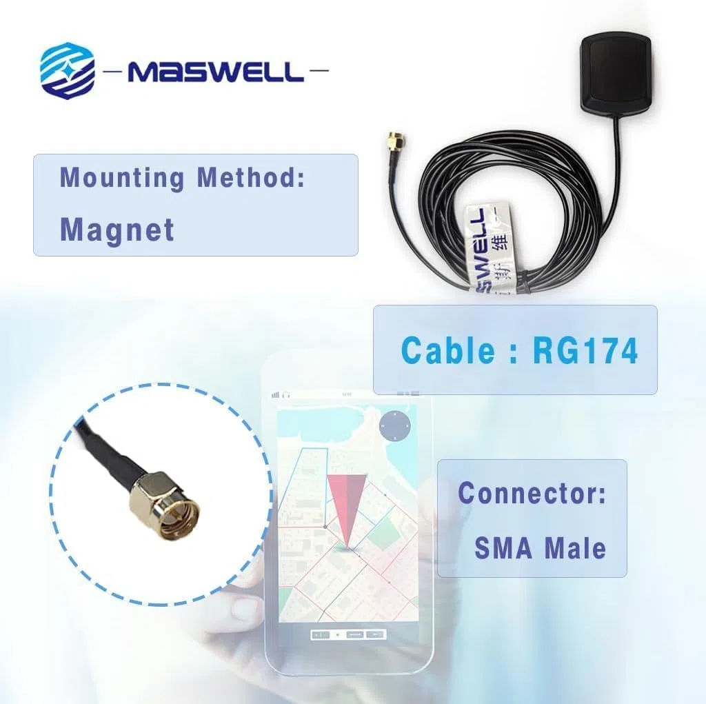 Maswell GLONASS G1 GPS L1 Antenna magnetica attiva IP67 Navigazione Veicolo Auto Camion Barca Barca Camper Navigazione satellitare Cavo da 3 metri Spina SMA Antenna esterna Impermeabile per esterni