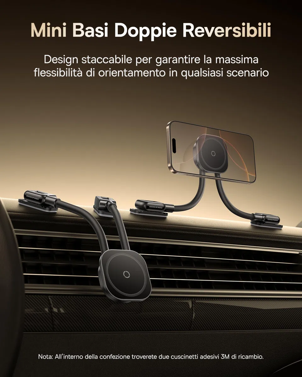 Baseus C03s Supporto per Cellulare Auto Magnete, Magnetico Magsafe Supporto per Telefono Auto con 2 bracci flessibili, Porta Universale per Telefono 20N Compatibile con iPhone Samsung