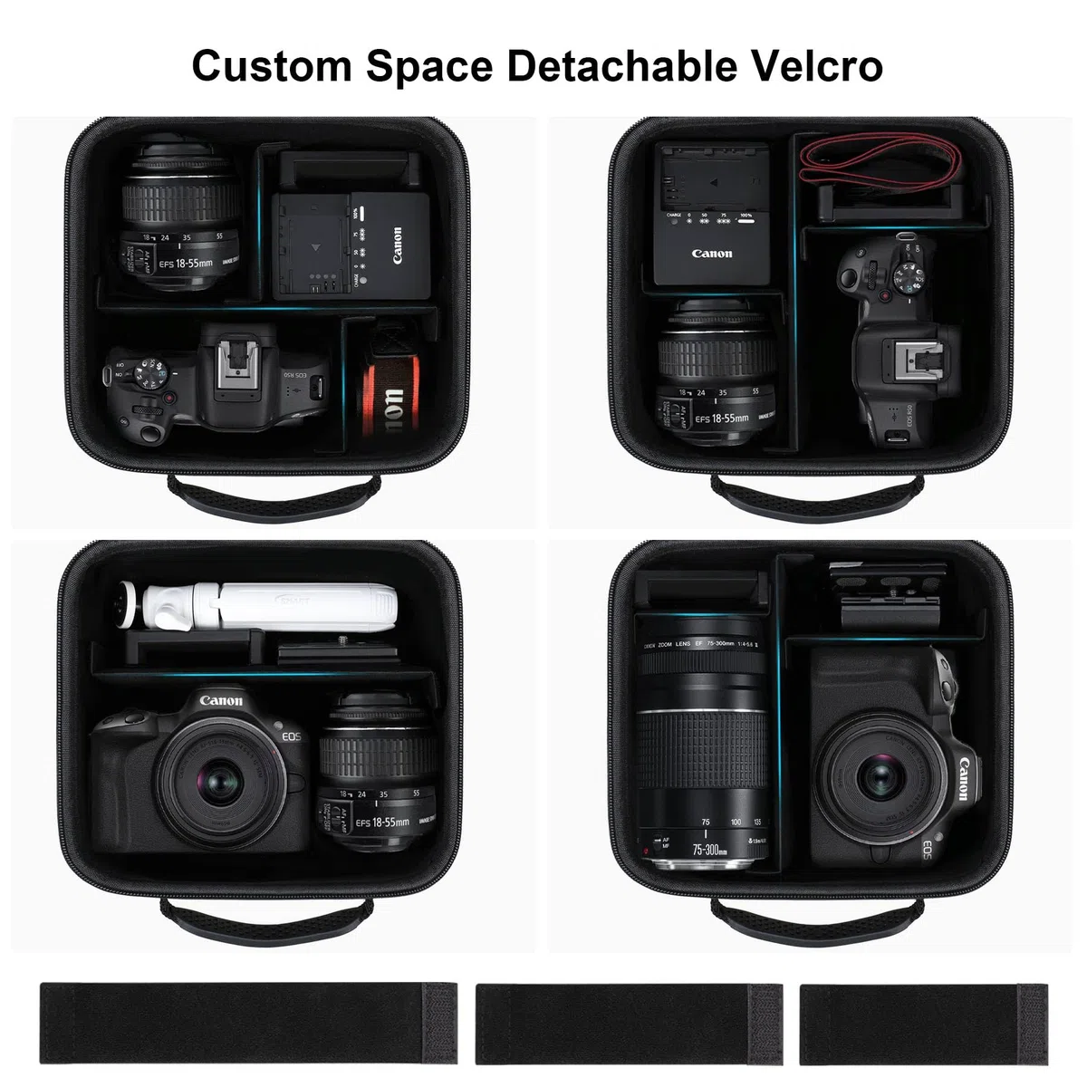 Canboc Custodia fotocamera DSLR Canon EOS Rebel T7/ R50/ R50 V/ R6 Mark II/ R100/ R8/ R7/ R5/ 90D/ 5D Mark IV e obiettivo 18-55 mm, borsa con tracolla e 3 divisori, nera (solo custodia)