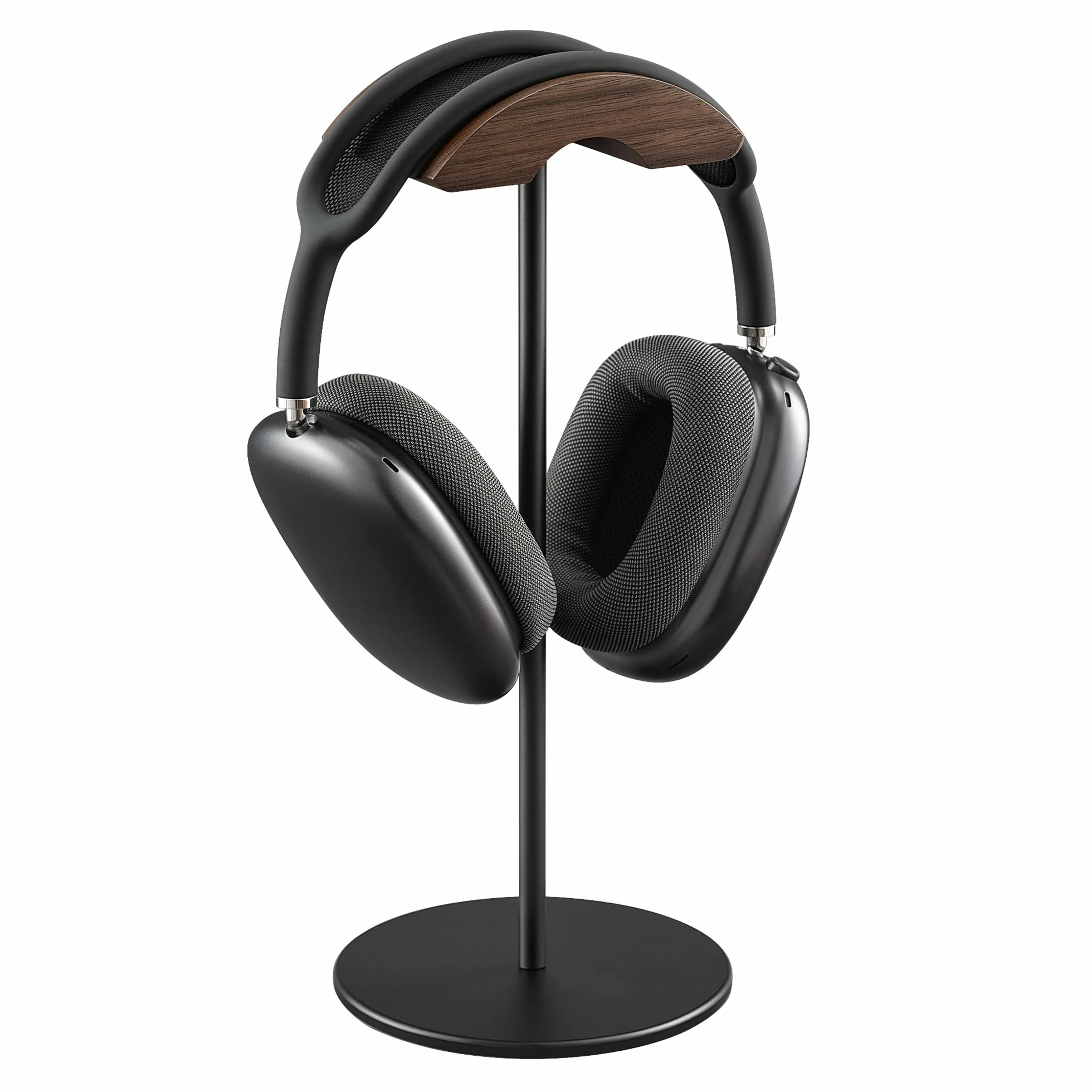 Supporto per Cuffie, Porta Cuffie Legno di Noce e Alluminio, Stand Headset da Gaming Noce Naturale con Base Solida, Adatto a Cuffie di Tutte le Dimensioni (Nero)